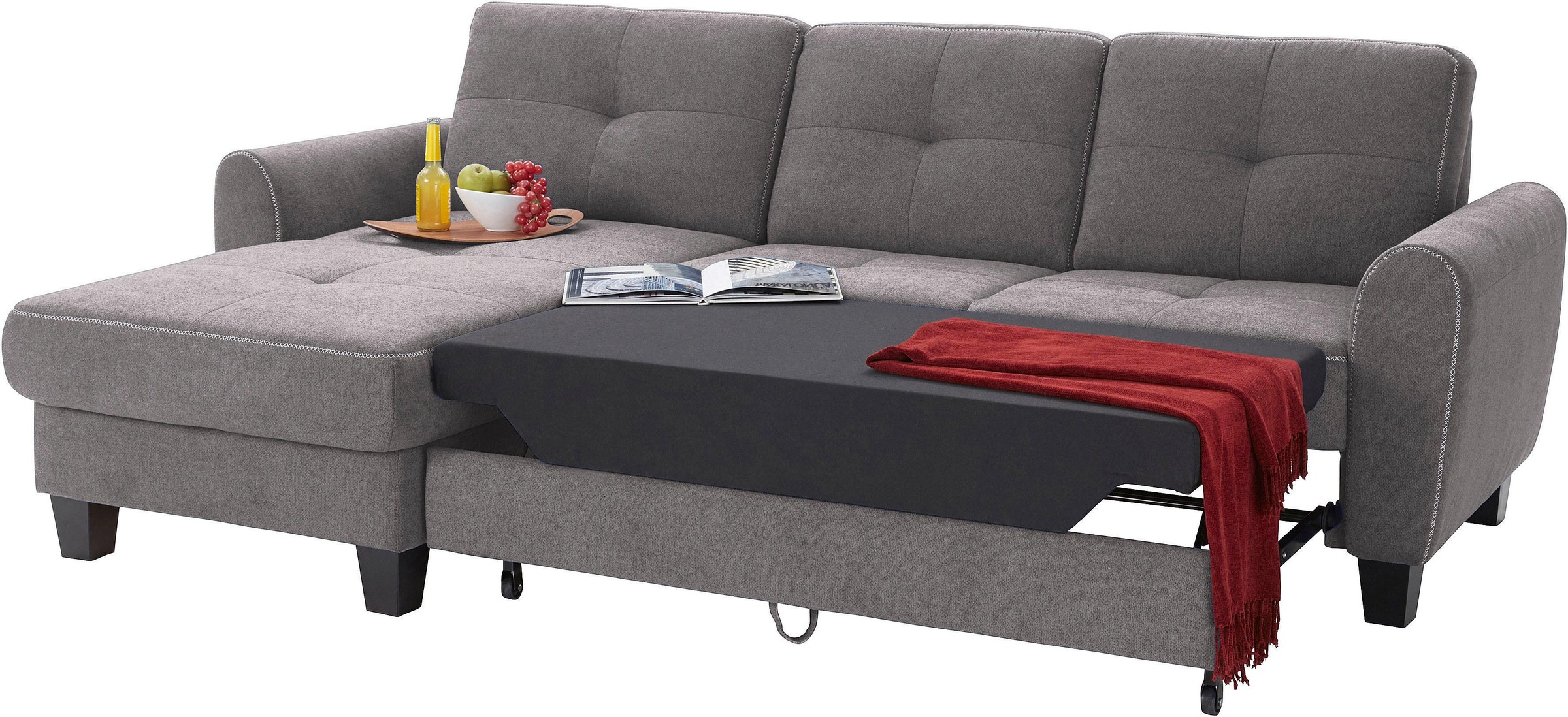 sit&more Ecksofa »Varese L-Form«, mit Federkern, wahlweise mit Bettfunktion und Stauraum