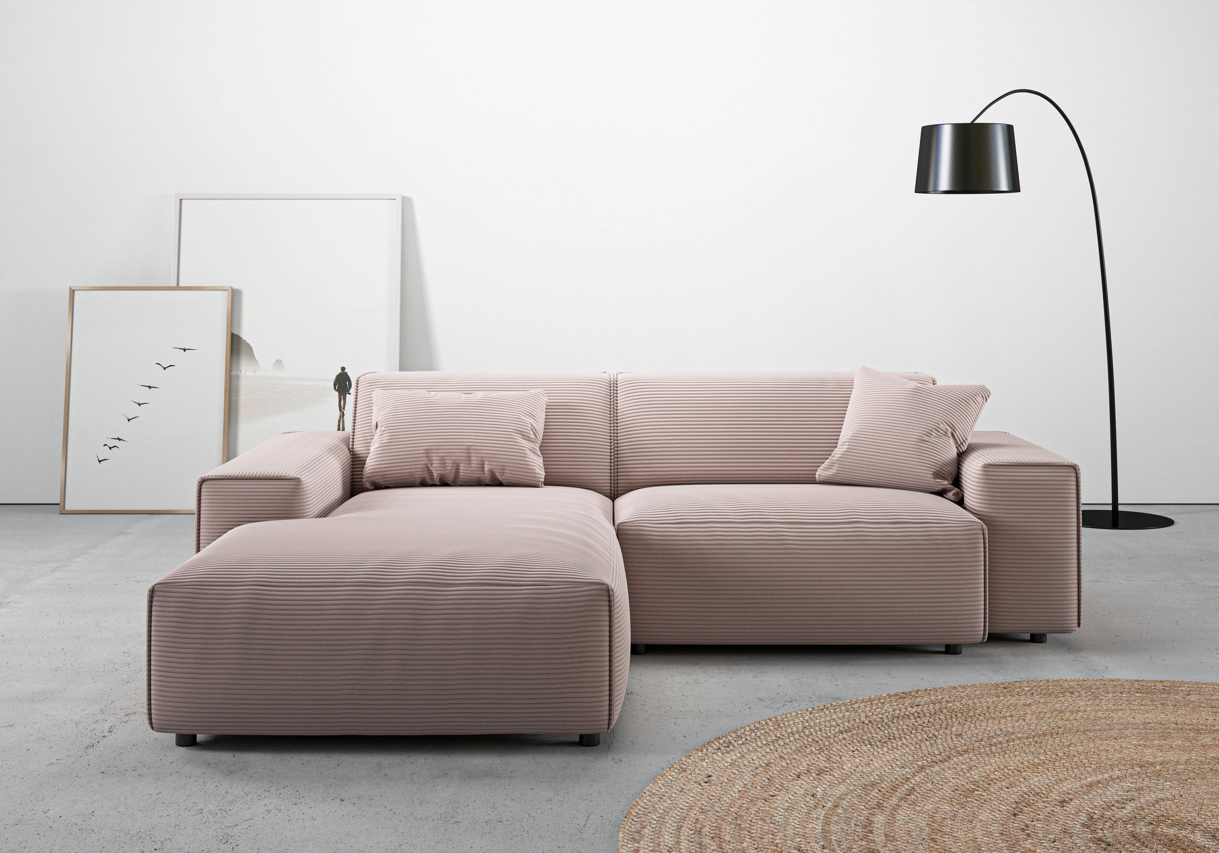 andas Ecksofa »Glimminge L-Form auch in Breitcord, Feincord + Easy care-Bezug,«, Breite 234, Zierkissen