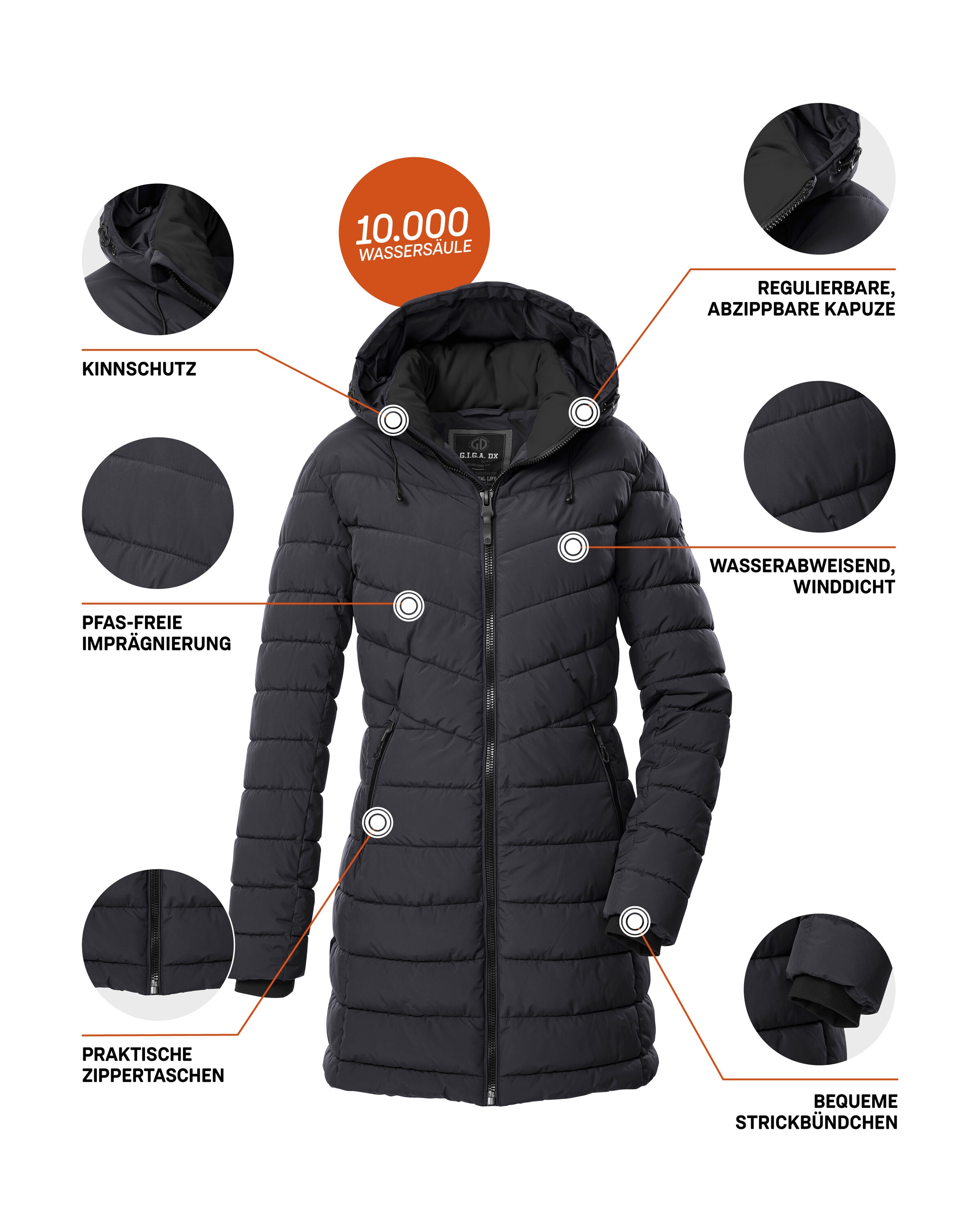 G.I.G.A. DX by killtec Steppmantel »GW 74 WMN QLTD PRK« Wasserabweisender, winddichter Steppparka mit abnehmbarer Kapuze