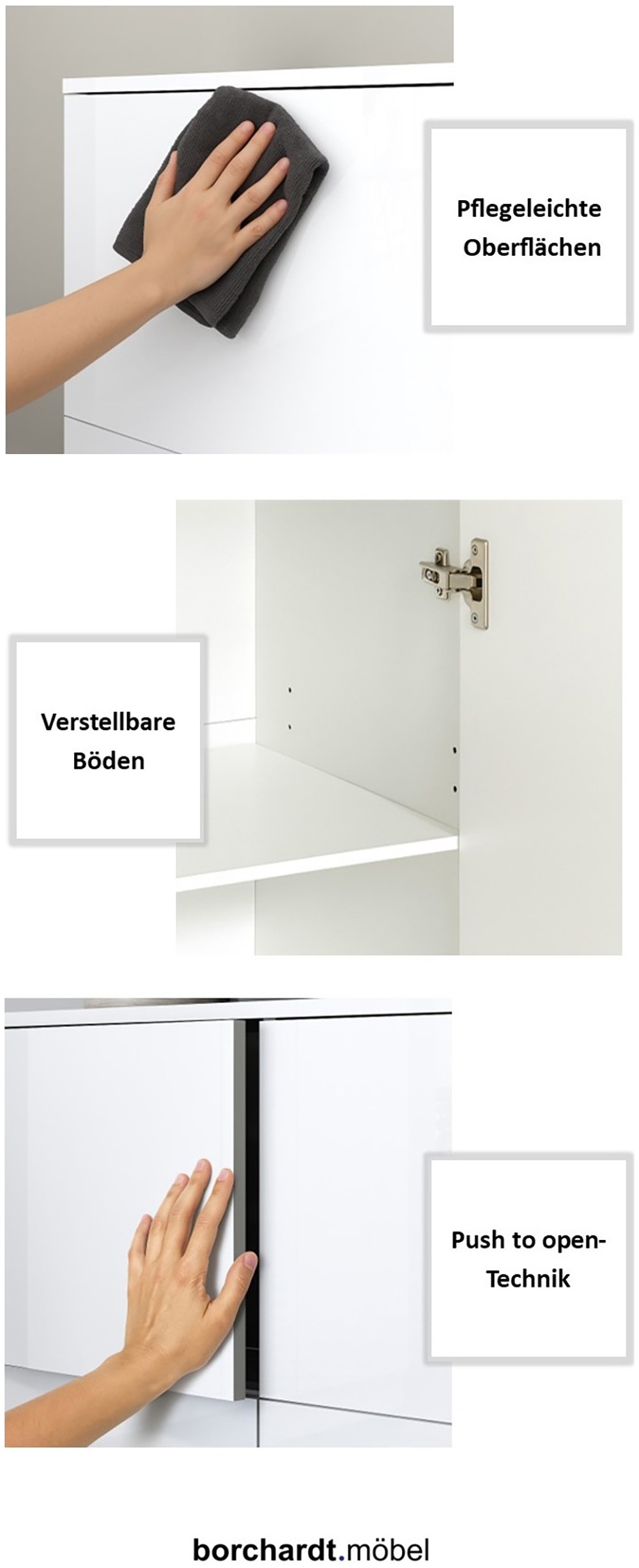 borchardt Möbel Kommode "Vaasa, Breite 152cm, Höhe 79cm, grifflos" Sideboard Breite 152 cm, Höhe 79 cm, mit Push-to-open-Funktion