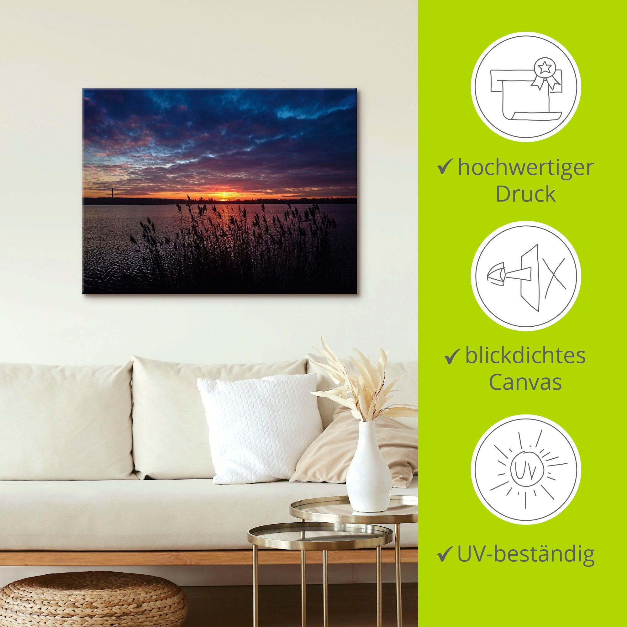 Artland Wandbild »Sonnenuntergang Kulkwitze See Leipzig«, Seebilder, (1 St.), als Alubild, Leinwandbild, Wandaufkleber oder Poster in versch. Größen