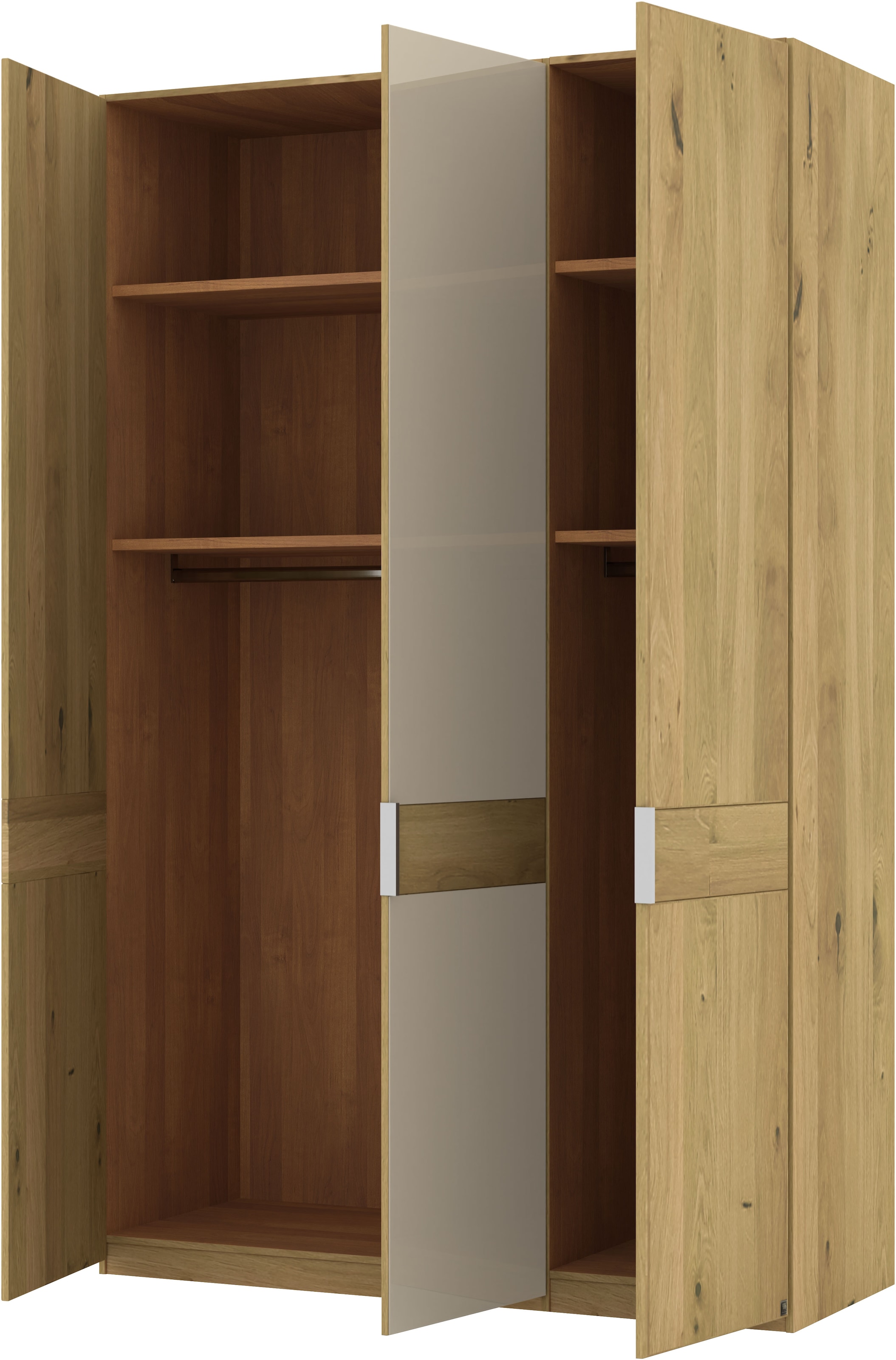 Musterring Drehtürenschrank »Savona, Kleiderschrank, Schrank, Garderobe, teilmassiv Eiche«, (mit Türdämpfern, mit Spiegel oder Glas, extra Böden, MADE IN GERMANY), Türen in Bianco-Eiche massiv, Spiegel-/Glastüren, verschiedene Größen
