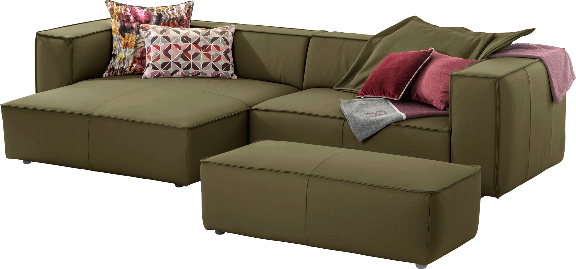 W.SCHILLIG Ecksofa »around-the-block«, (Spar-Set), inklusive Hocker, mit eleganter Biese, mit Federkern