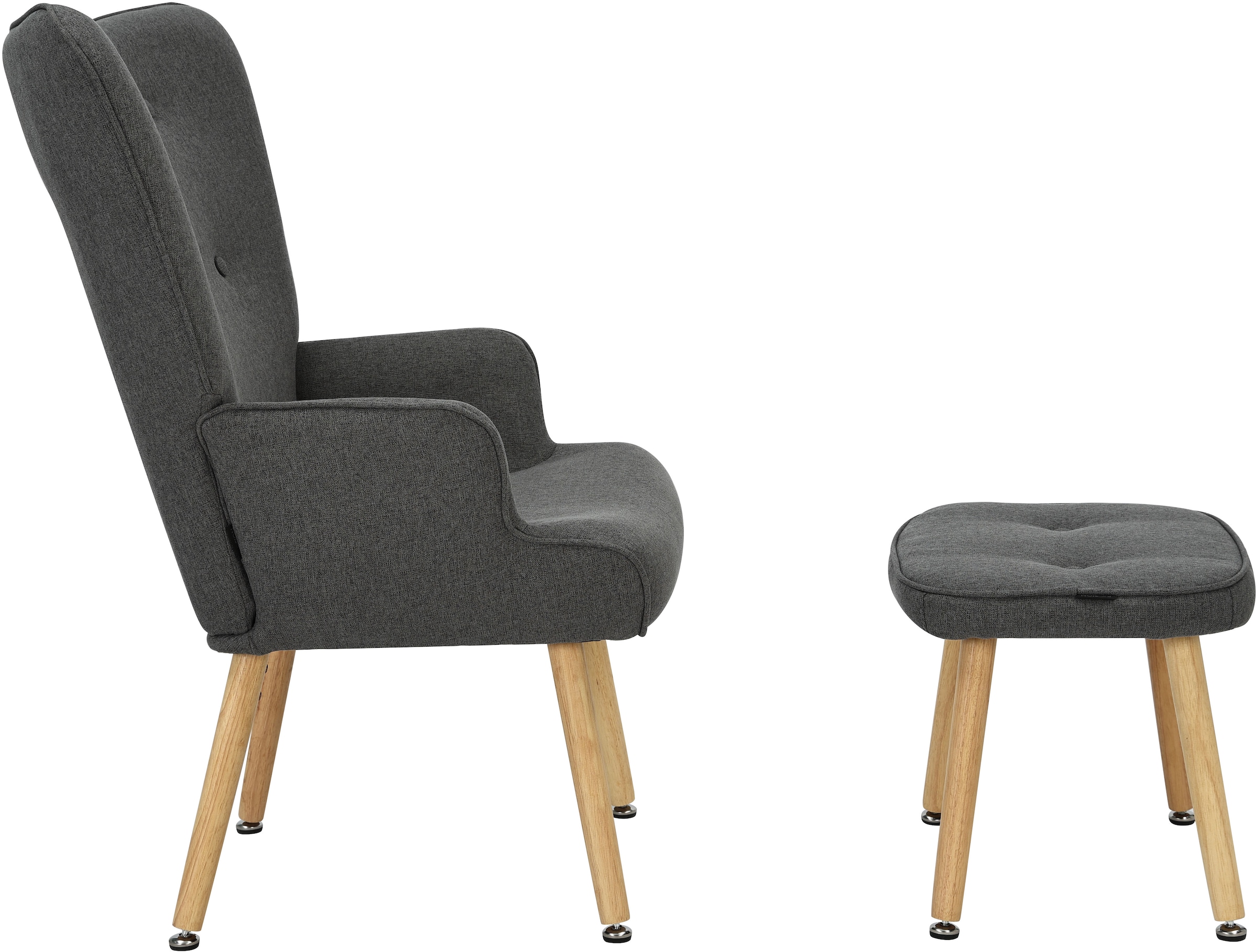 INOSIGN Ohrensessel »PERHAM, Sessel mit Hocker im Set, Knopfheftung, Massivholz-Füße,«, komfortabler Relaxsessel und Sitz-Hocker mit Strukturbezug