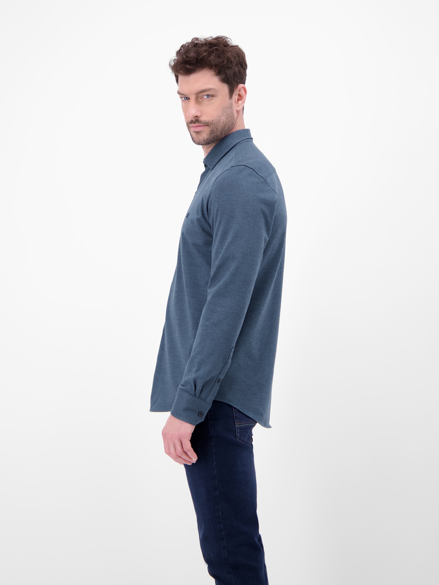 LERROS Langarmhemd »LERROS Jerseyhemd mit 2-Knopf-Manschette und Kentkragen«
