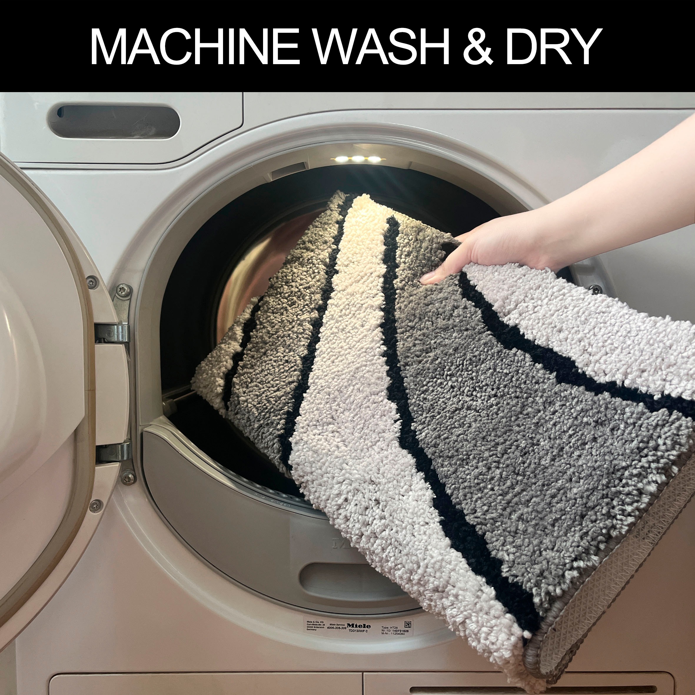 my home Badematte »Anna, Badvorleger, Badezimmer Teppich«, rutschhemmend beschichtet, fußbodenheizungsgeeignet-schnell trocknend, Badteppich, Hoch Tief Effekt, Modern, Weich, Wellen