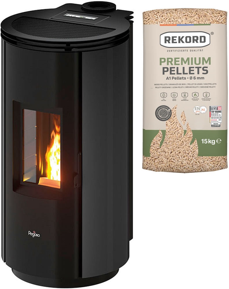 PEGASO Pelletofen "Pegaso »Floyd 7«, 2,5-7,7 kW, Rauchabgang oben", transparent, Wohnzimmer, Kaminöfen, Stilvoller Rauchrohrabgang oben, WIFI