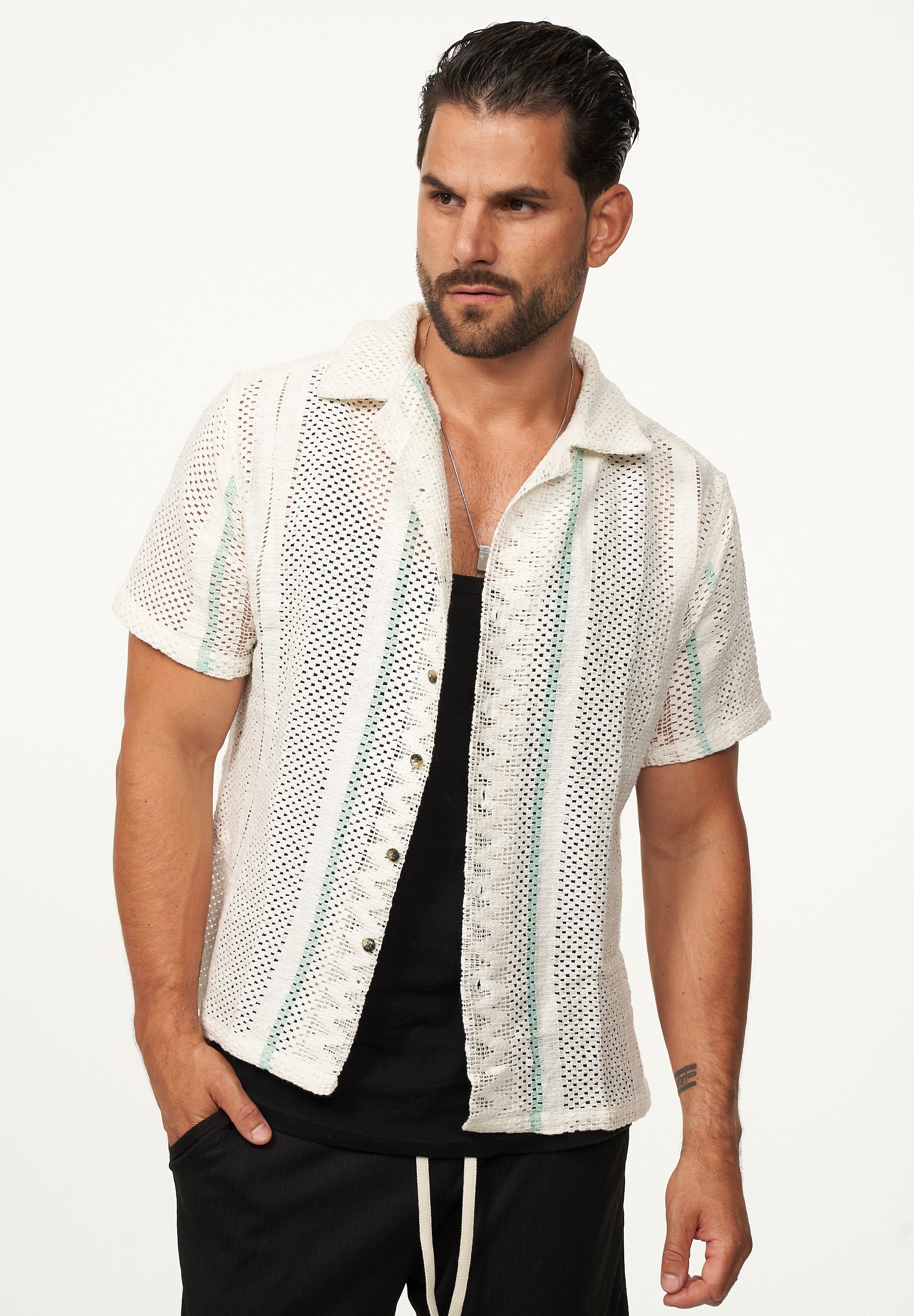 SOULSTAR Kurzarmhemd »Freizeithemd als Kurzam Strick Hemd im Retro-Look - Strick Polo-Hemd Overshirt im Regular-Fit für Herren« Herren Strick Polo-Hemd Overshirt im Regular-Fit T-Shirt