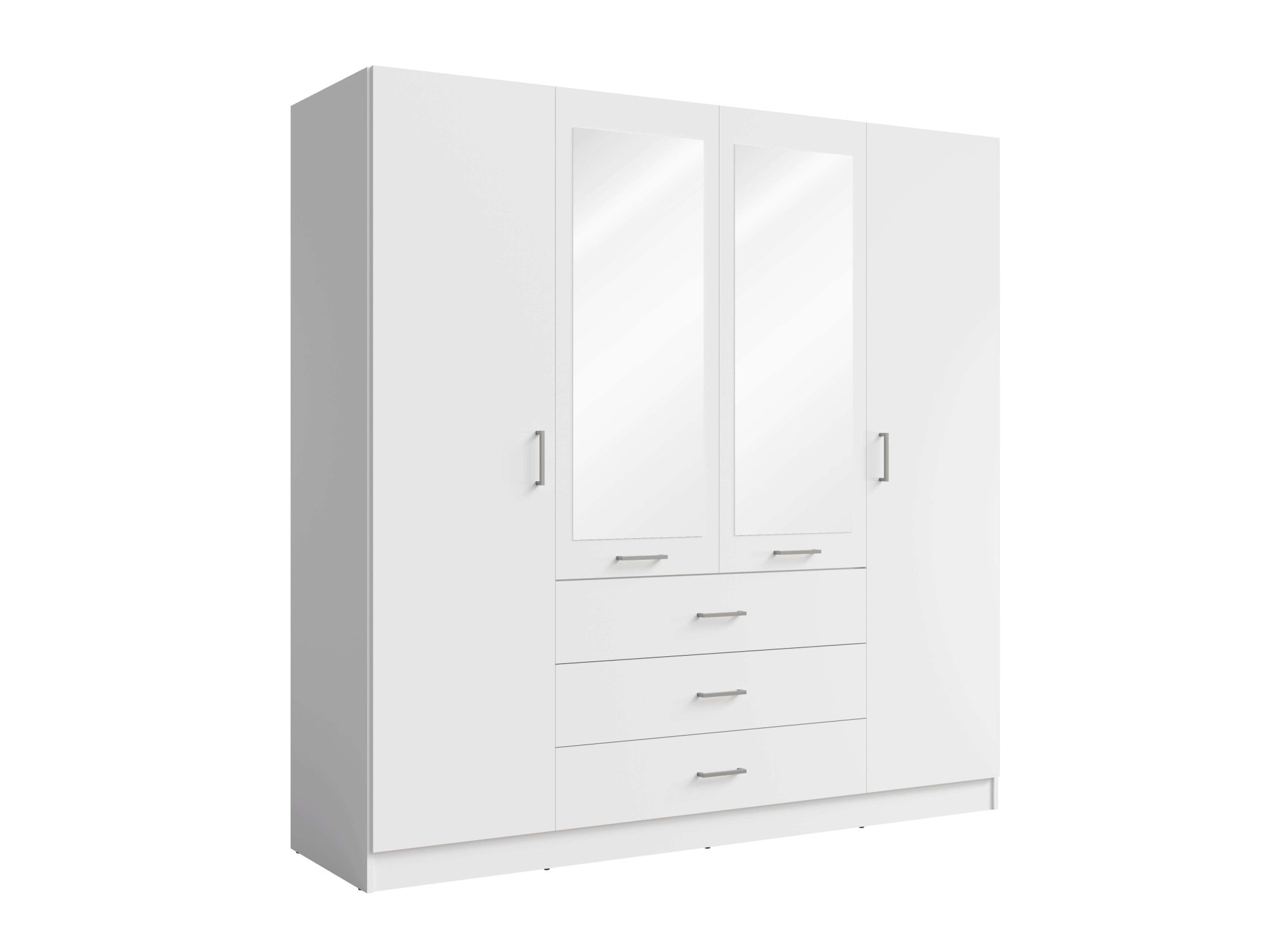 Home affaire Kleiderschrank »KOS Garderobe mit 3 Schubladen, Kleiderstange, 8 Einlegeböden, Spiegel«, Wäscheschrank mit 4 Drehtüren, silber Griffen, Maße B/H/T 200/200/58cm