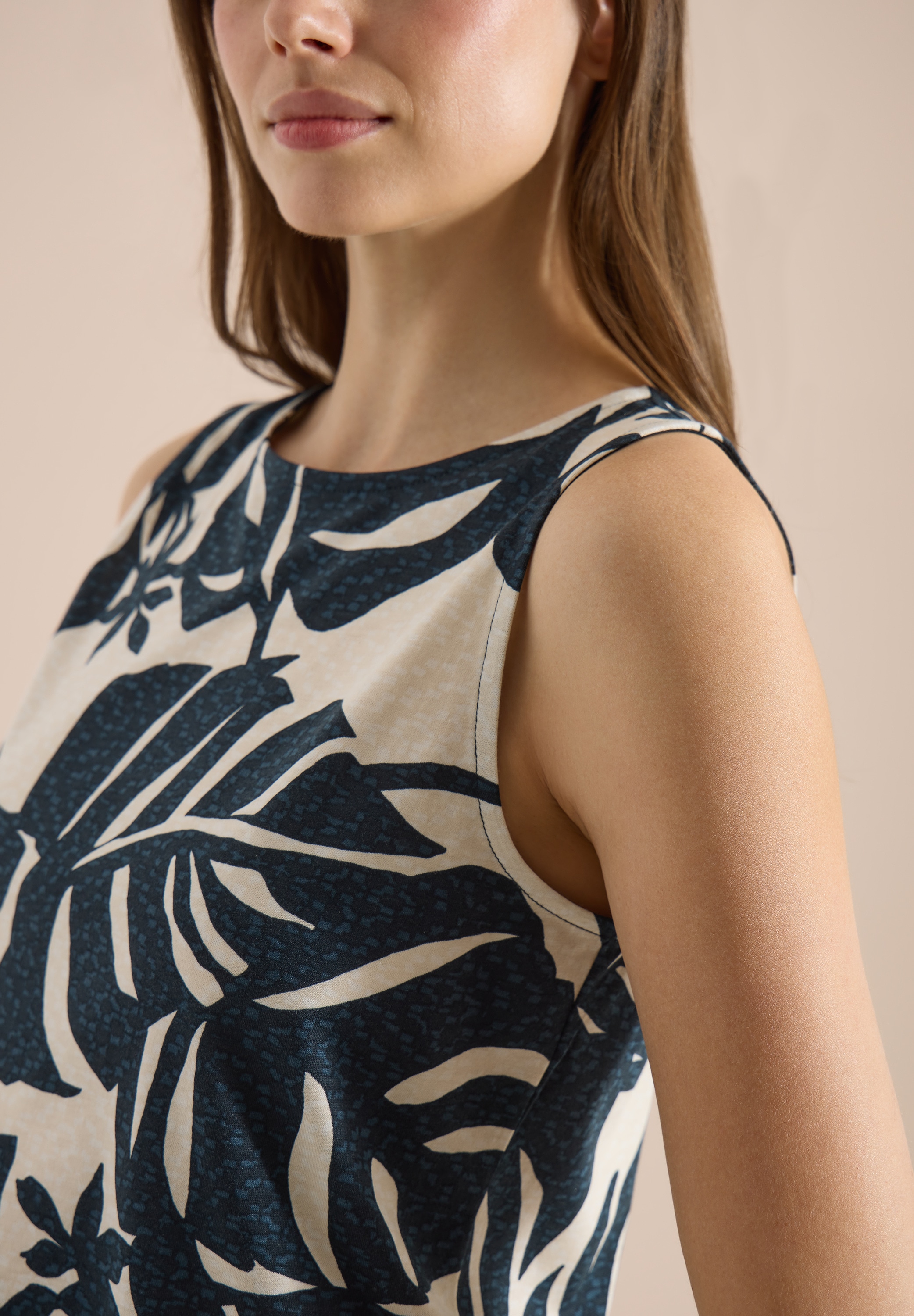 Cecil Shirttop Sommertop mit Rundhals und Blätterprint