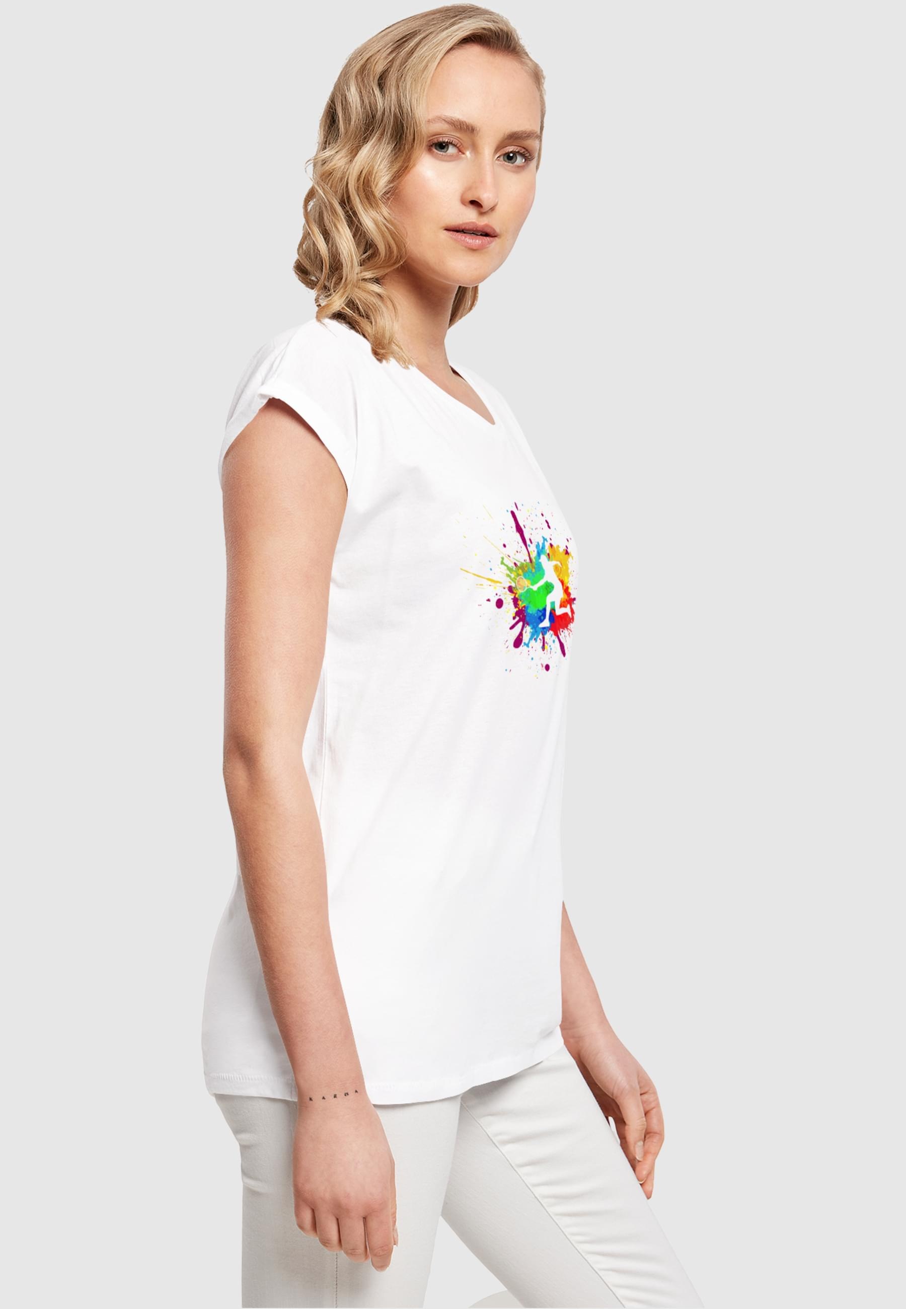 Merchcode T-Shirt »Merchcode Damen Ladies Color Splash Player Extended Shoulder Tee«, (1 tlg.)