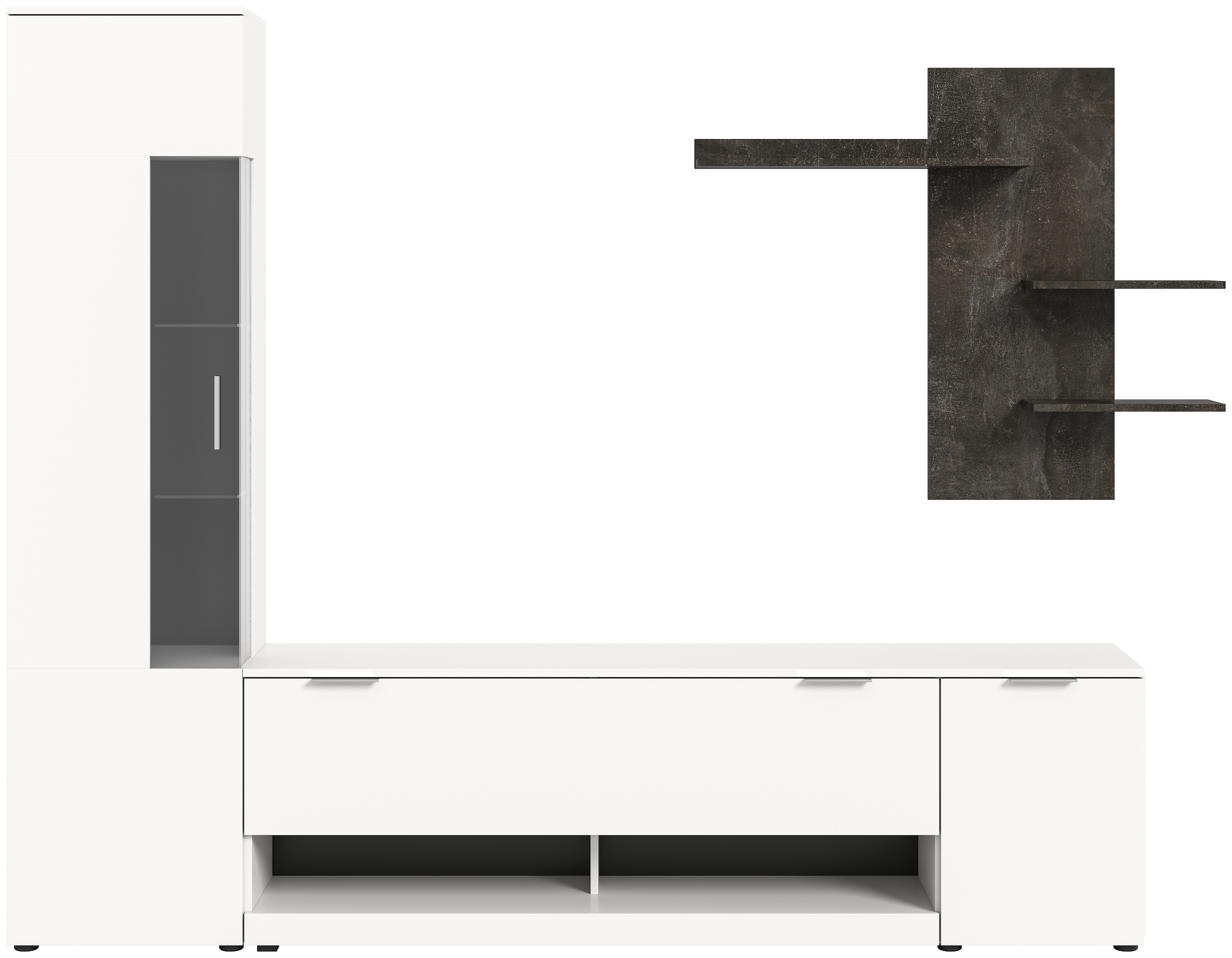INOSIGN Wohnwand »Porto, Breite 250cm, in Weiß/Beton Nachbildung«, (3 St.), TV-Wand, Mediawand, Lowboard, Vitrine, Wandboard
