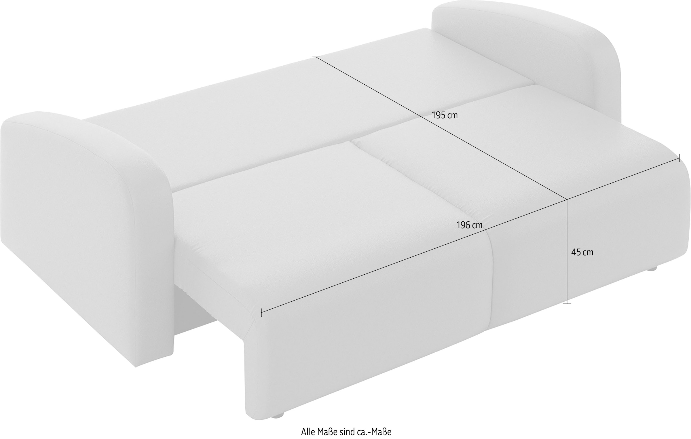 INOSIGN 3-Sitzer »JIGGS wahlweise Schlafsofa mit Bettkasten, Maße B/H/T: 228/96/110 cm«, Sofa mit Wellenunterfederung, enthält 2 Rückenkissen und 2 Zierkissen