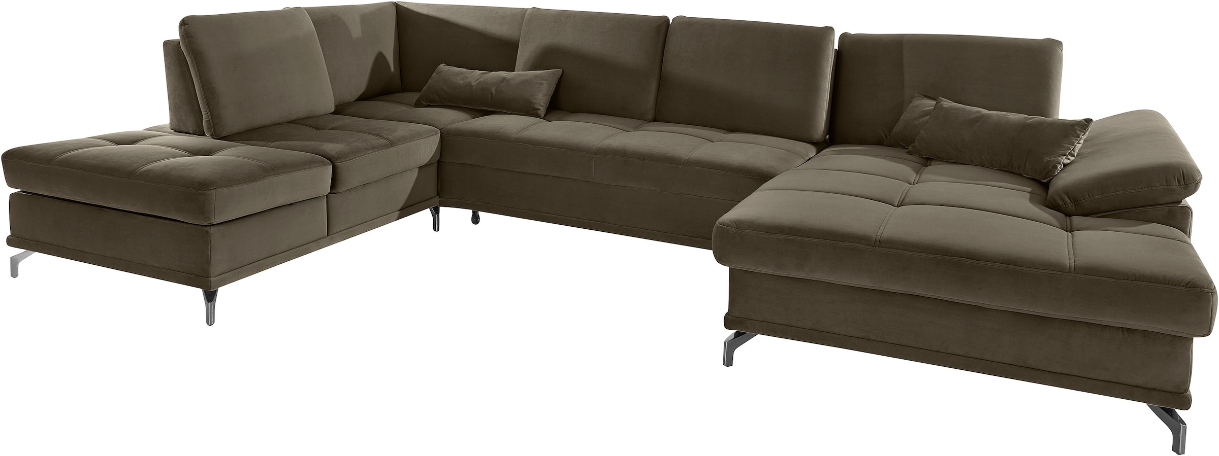 Places of Style Wohnlandschaft »Costello U-Form, mit Sitztiefenverstellung, Armteilverstellung und«, 3 Nierenkissen, optional Bettfunktion und Bettkasten