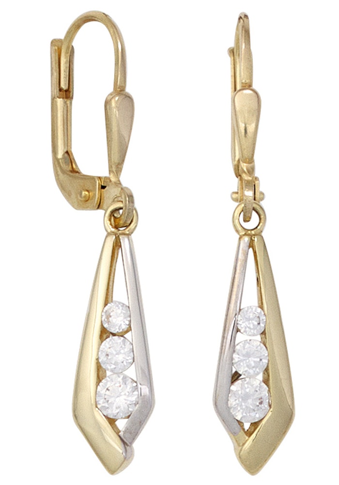 JOBO Paar Ohrhänger »Ohrringe in Bicolor-Optik mit Zirkonia«, 333 Gold  online kaufen | BAUR
