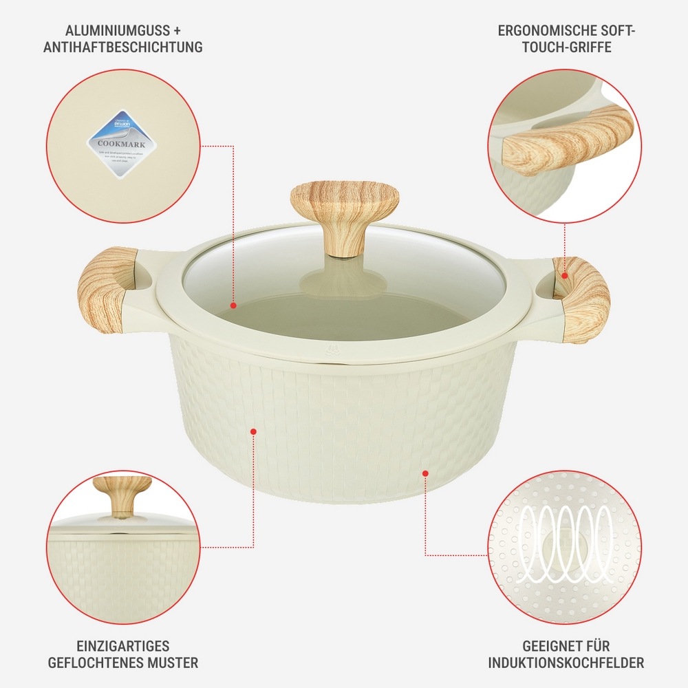 RESTO Kitchenware Bratentopf »Ran, Kochtopf antihaftbeschichtet und spülmaschinenfest«, Aluminiumguss, (2 tlg.), Geeignet für alle Herdarten, auch Induktion, im Geschenkkarton