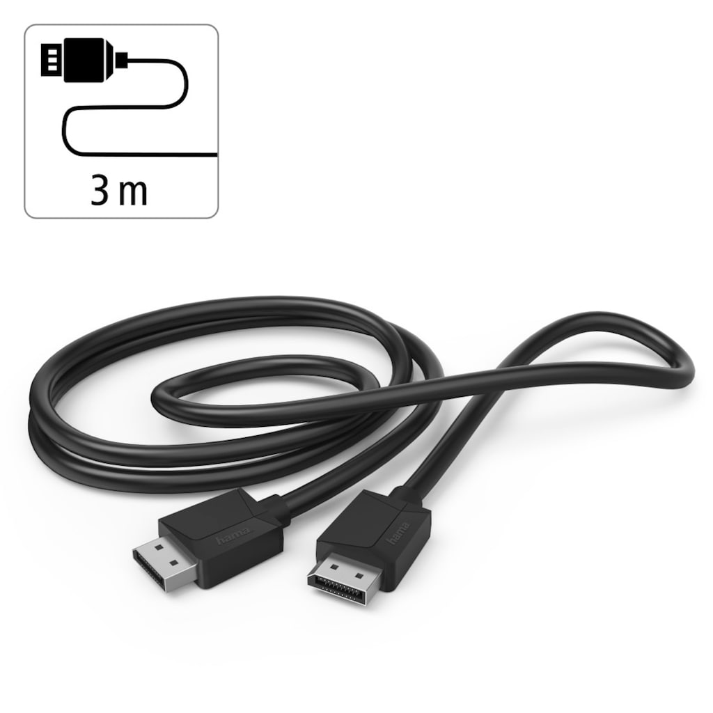 Hama Audio- & Video-Kabel »DisplayPort-Kabel mit schlanken Display-Port Stecker, 21,6 Gbit/s«, DisplayPort, DisplayPort, 300 cm