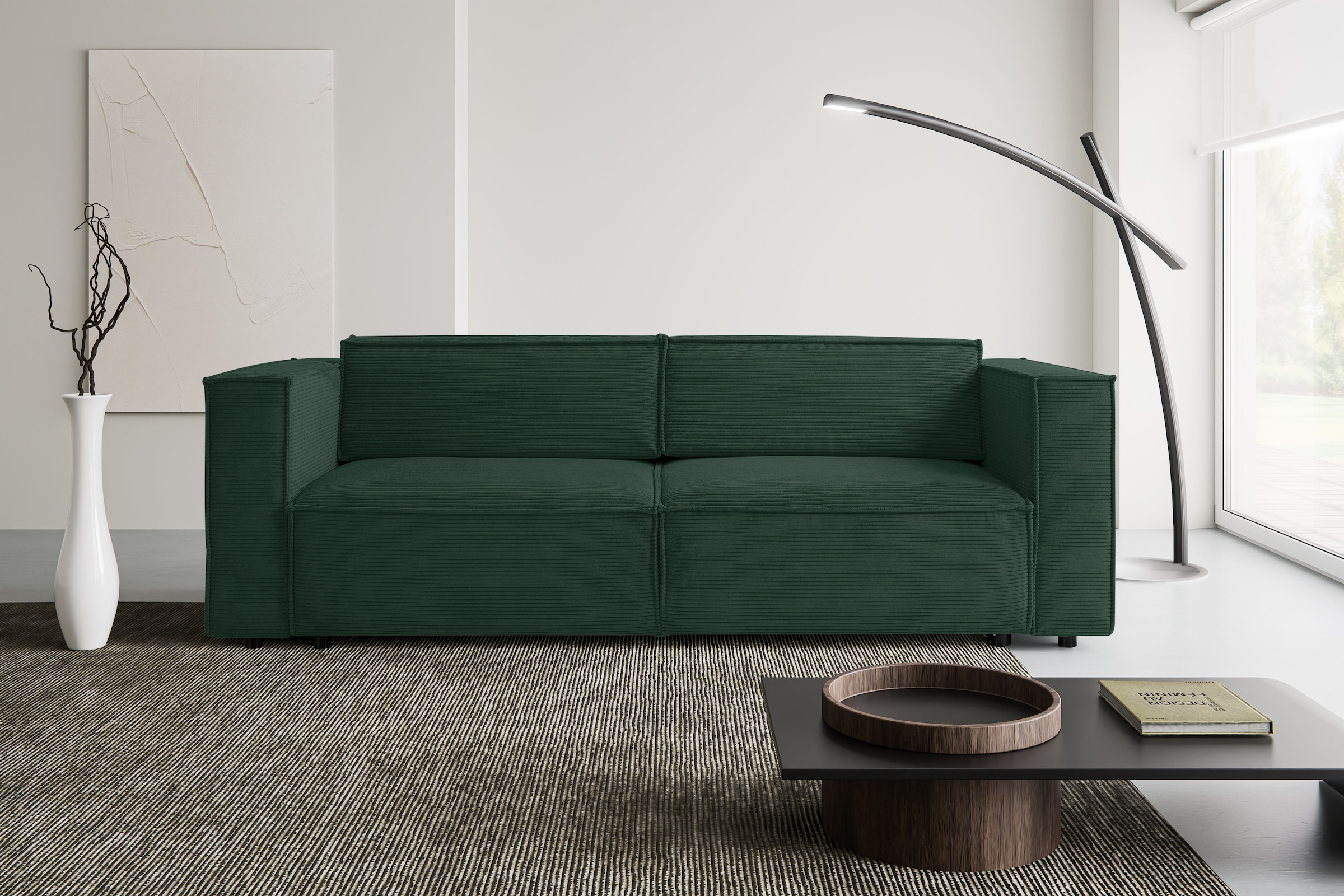 WERK2 Schlafsofa "Kansas Breite 252 cm, modern & bequem, viel Platz, kubisches Design" Cord, Bettkasten