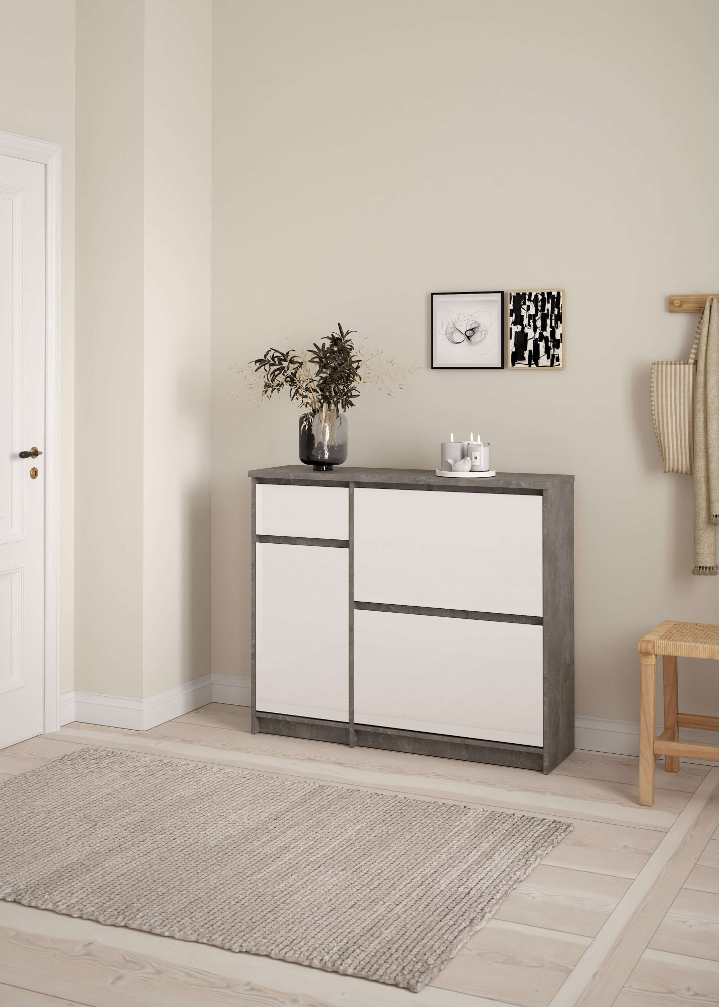Home affaire Schuhschrank "Naia Schuhregal mit2 Klappen, 1 Fach & 1 Schublade, modernes Design" mit 2 Klappen und 1 Tür und 1 Schublade, Praktisch, Breite 109 cm