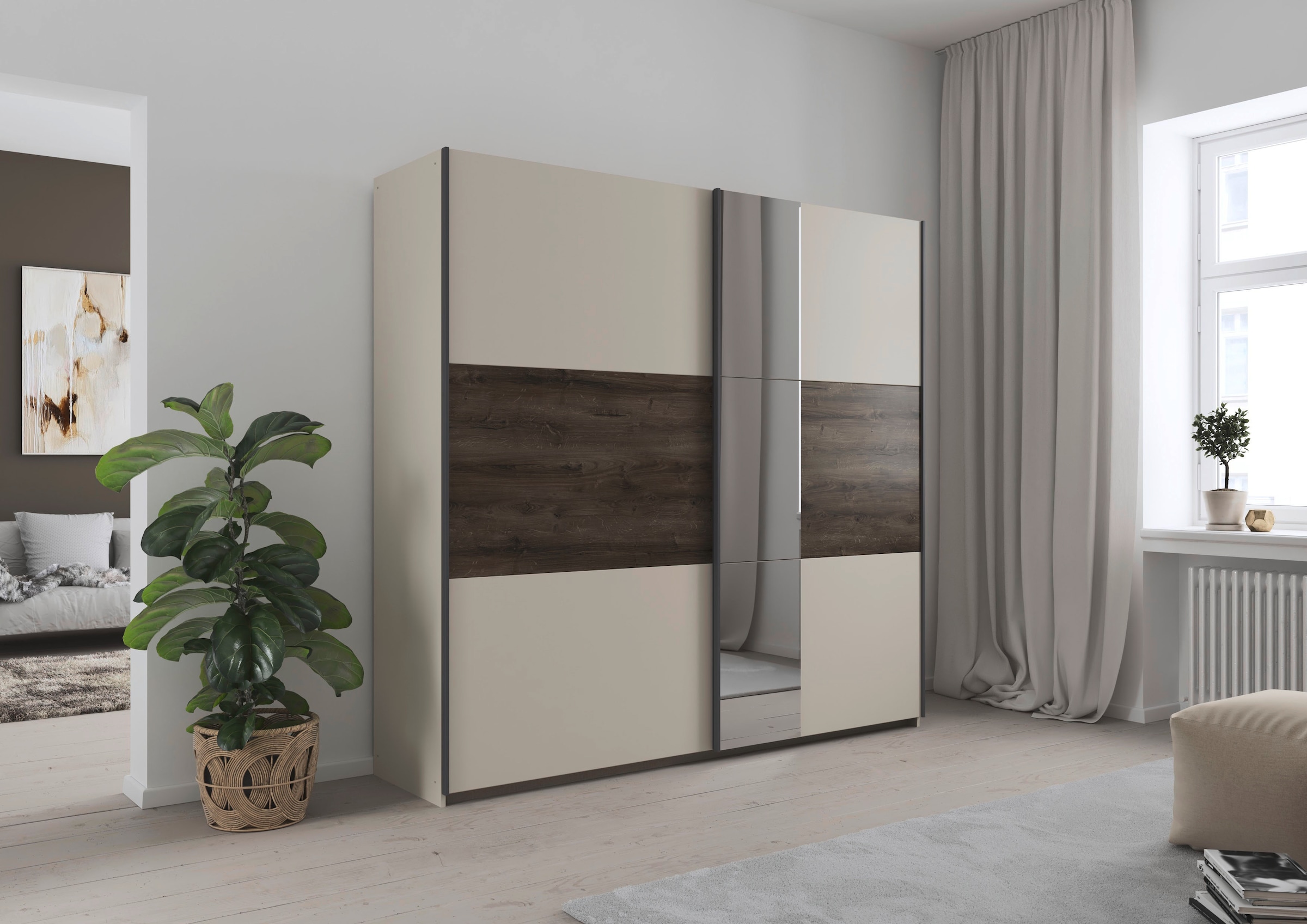 rauch Schwebetürenschrank »Kleiderschrank Schrank Garderobe Schlafzimmerschrank SAJO«, in 2 Breiten (218, 261 cm) optional mit Spiegel MADE IN GERMANY