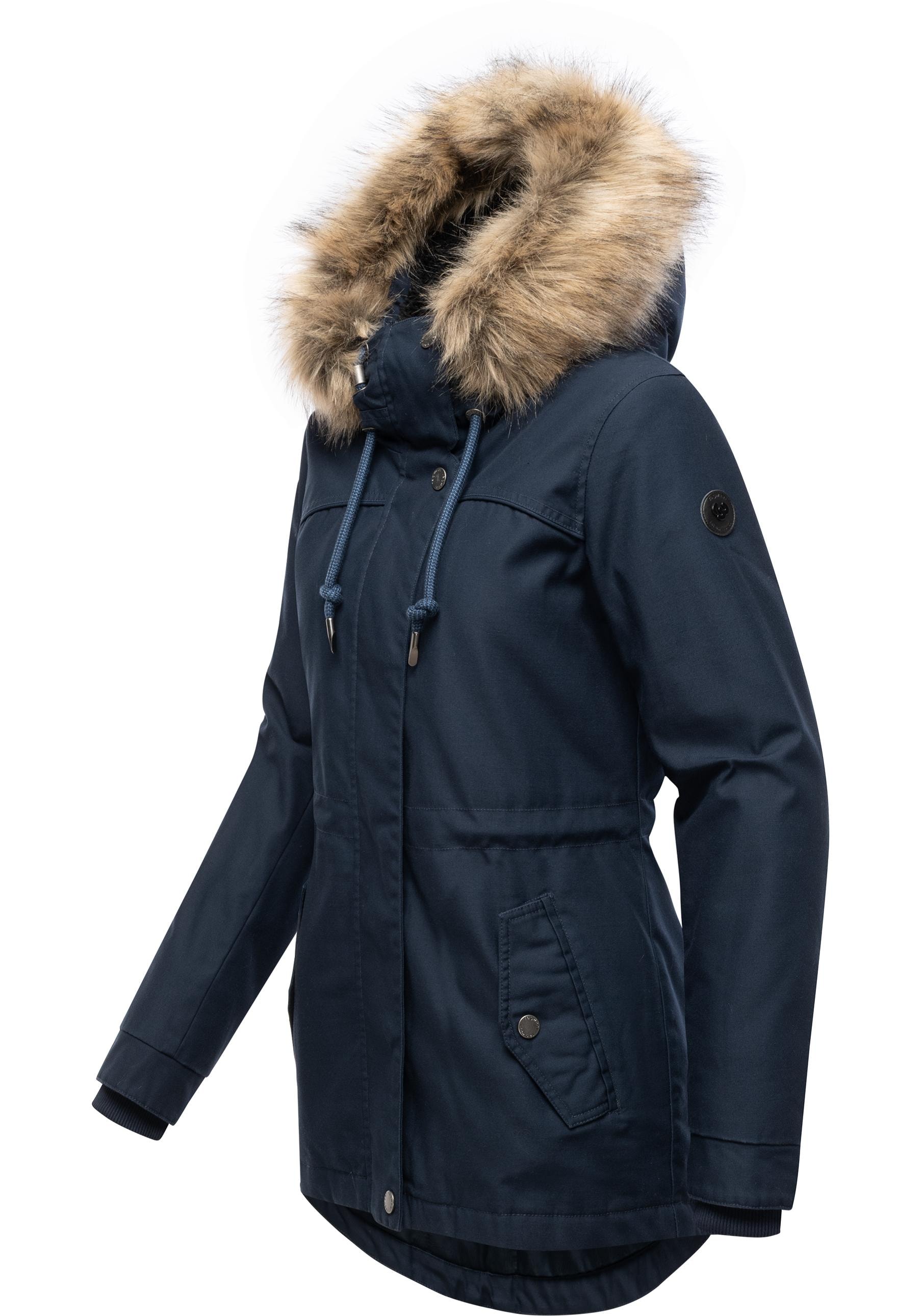 Ragwear Winterjacke »Tawny Short YOUMODO«, mit Kapuze, Warme Jacke mit großer Kapuze und Kunstfellkragen