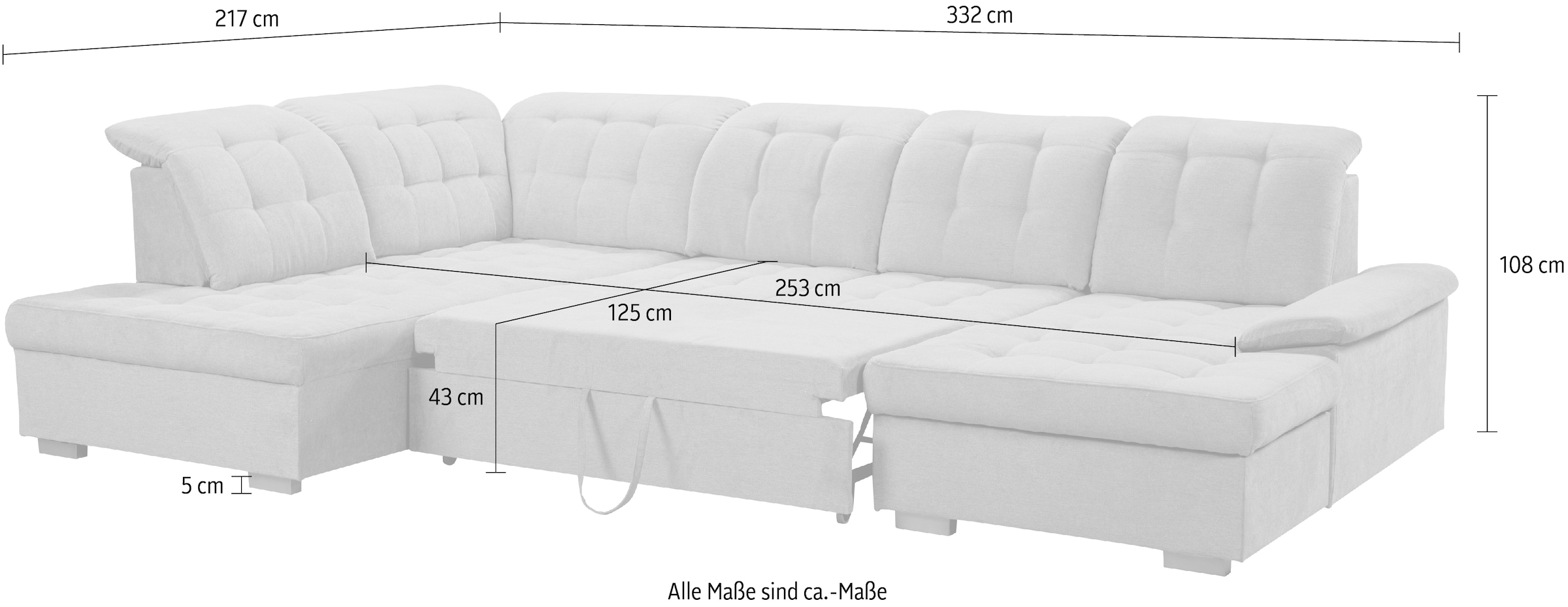 WERK2 Wohnlandschaft »Kordula-New U-Form«, Sofa in U-Form mit Schlaffunktion & Bettkasten, Schlafcouch