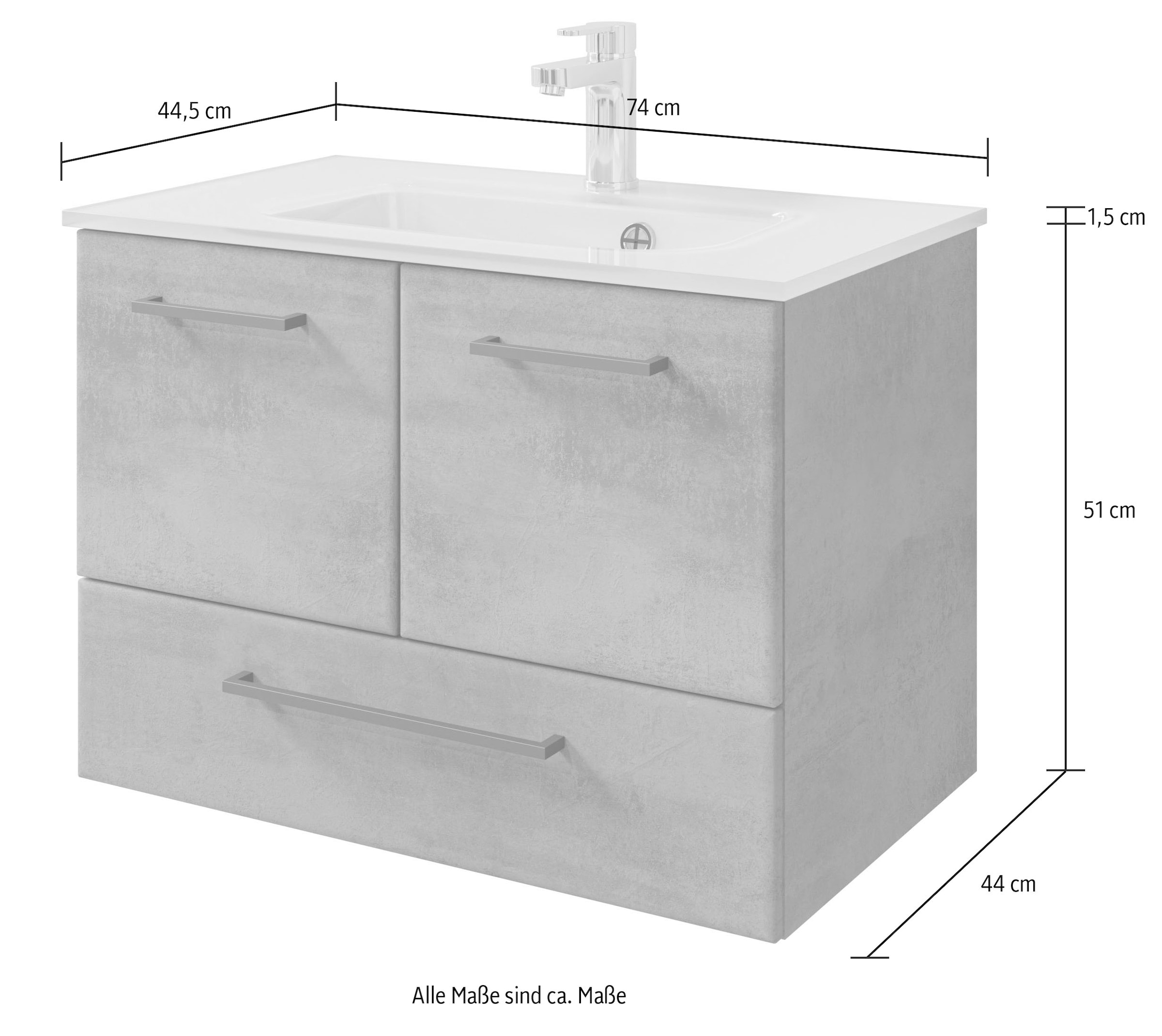 Saphir Badmöbel-Set »Quickset 945 Glas-Waschtisch mit Unterschrank, 74 cm breit, Waschplatz«, (1 St.), 2 Türen, 1 Schublade, inkl. Türdämpfer, Waschtisch Set mit Waschbecken