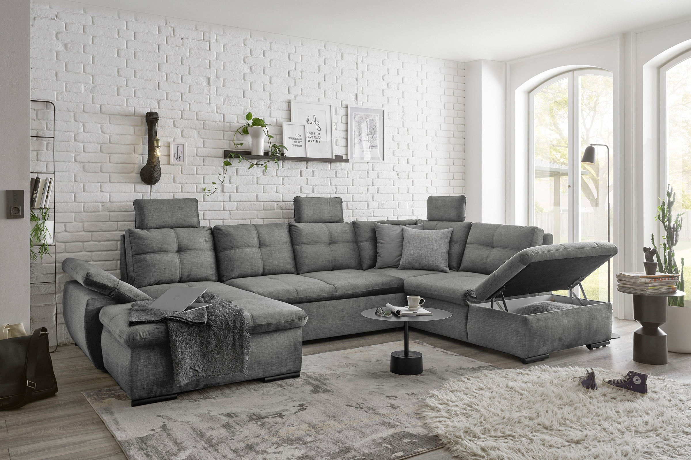ED EXCITING DESIGN Wohnlandschaft »Alija U-Form«, mit Bettfunktion, Bettkasten, Armteilverstellung & Kopfstützen