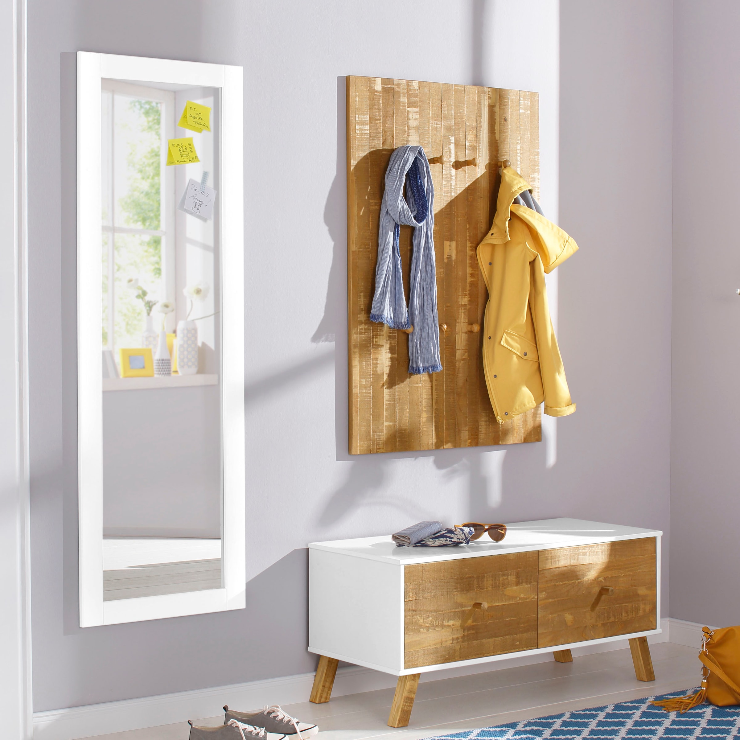 Home affaire Garderobenpaneel »Rondo«, mit 8 massivem Holzhaken, im Shabby-Look, Breite 75 cm