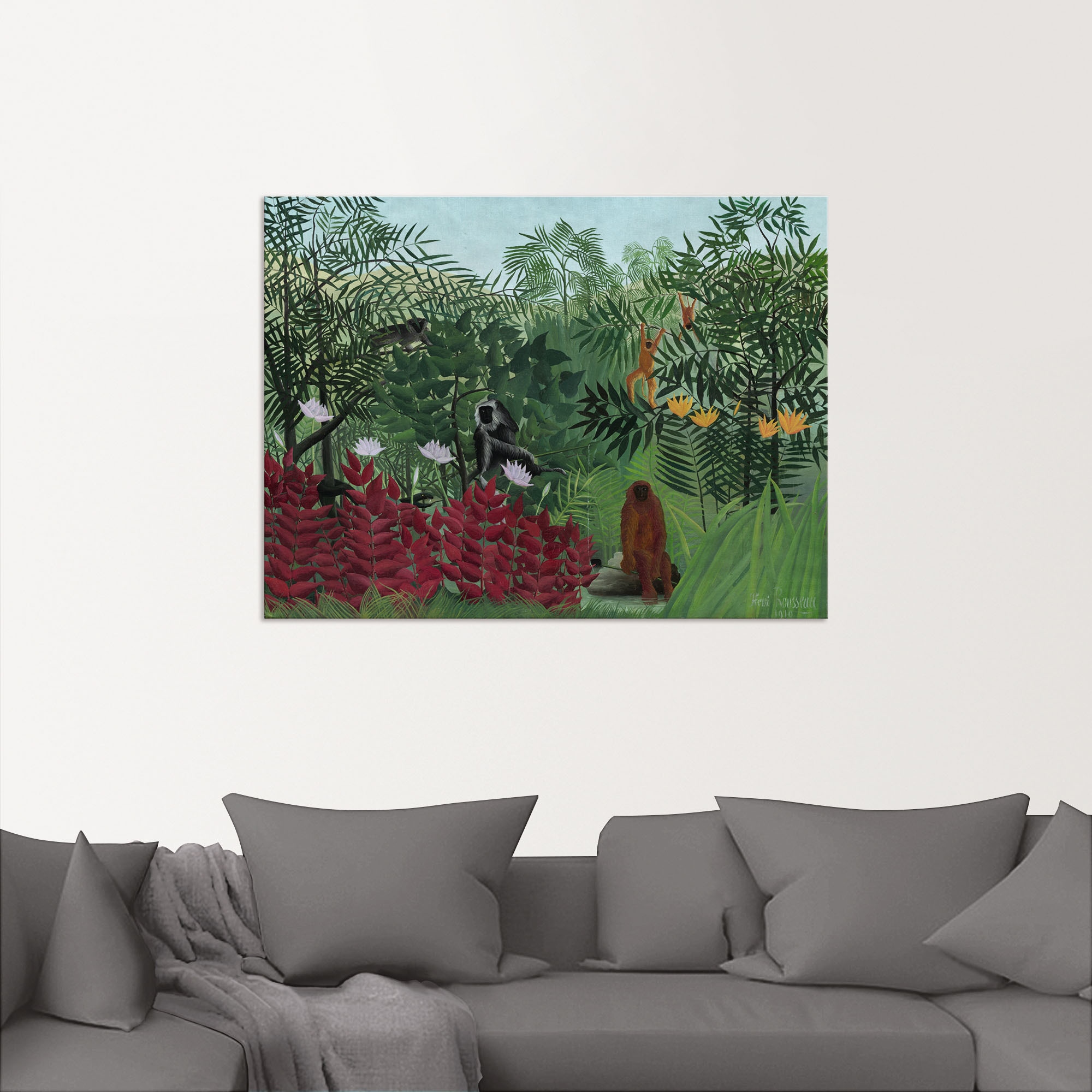 Artland Wandbild »Tropenwald mit Affen. 1910«, Affenbilder, (1 St.), als Alubild, Leinwandbild, Wandaufkleber oder Poster in versch. Größen