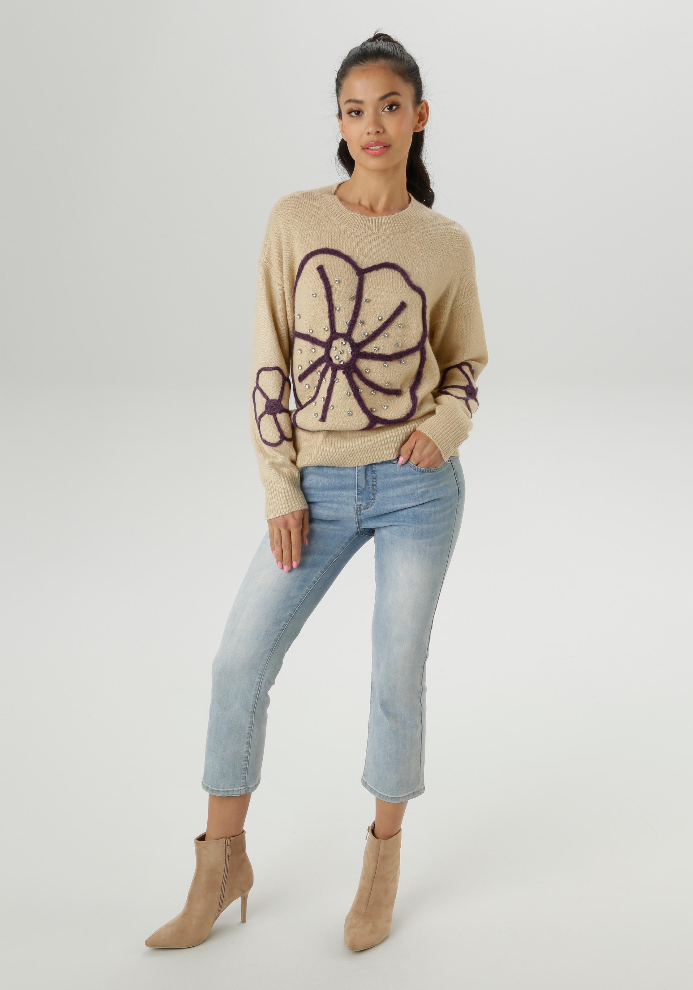 Aniston SELECTED Strickpullover, vorne mit funkelnden Glitzersteinen verziert - NEUE KOLLEKTION