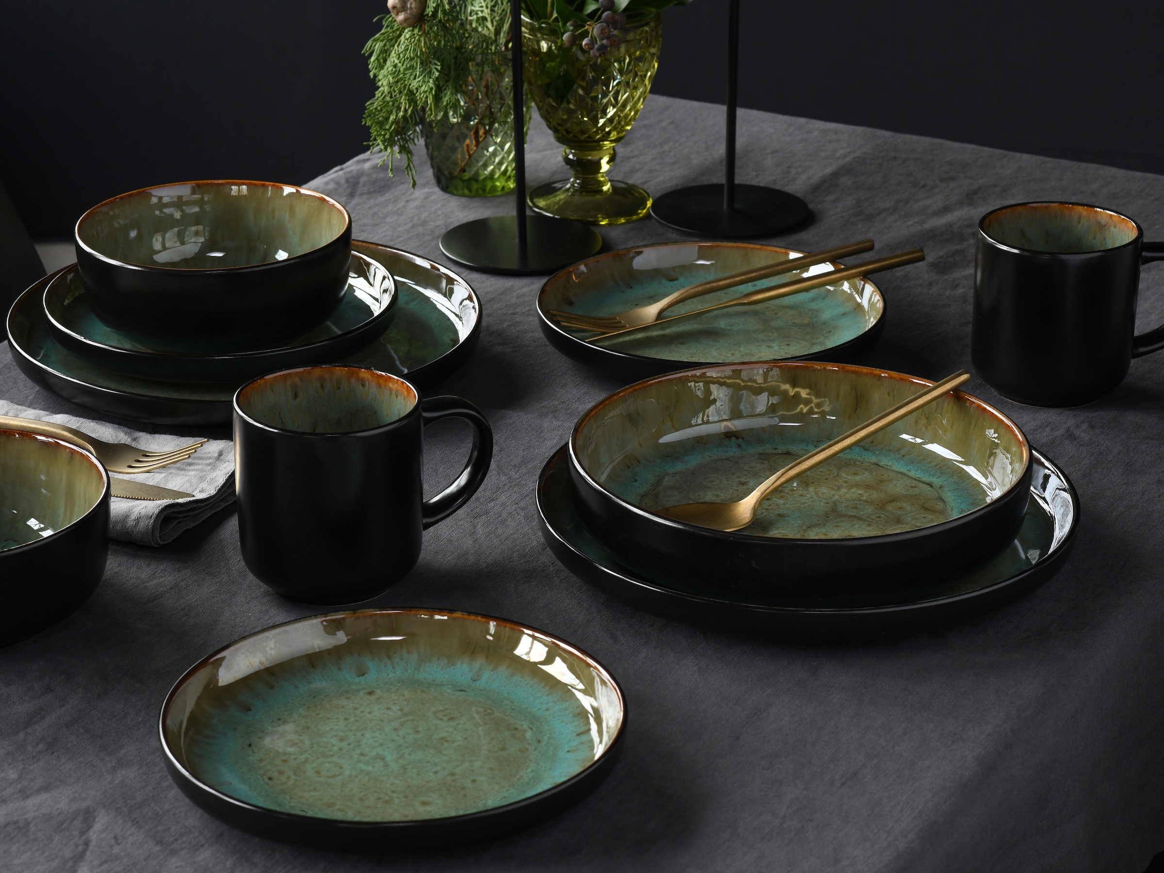 CreaTable Kombiservice »Nordic Fjord«, (Set, 10 tlg.), je 2 Speiseteller, Suppenteller, Dessertteller, Schalen, Kaffeebecher