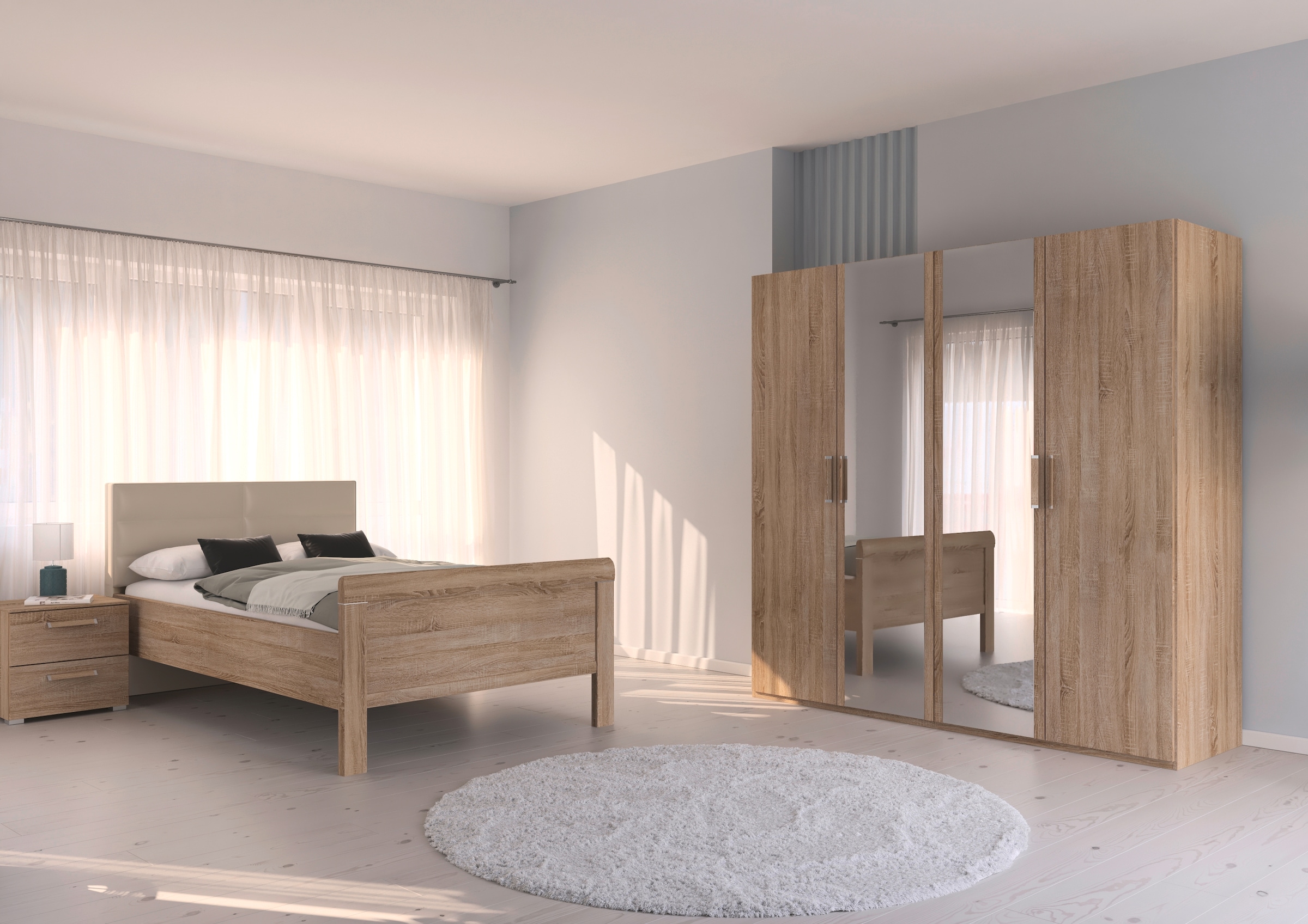 rauch Schlafzimmer-Set "Evelyn", (Set, 3 tlg.), Schrank und Bett in 2 Breiten, Nachttisch 2 Schubladen MADE IN GERMANY