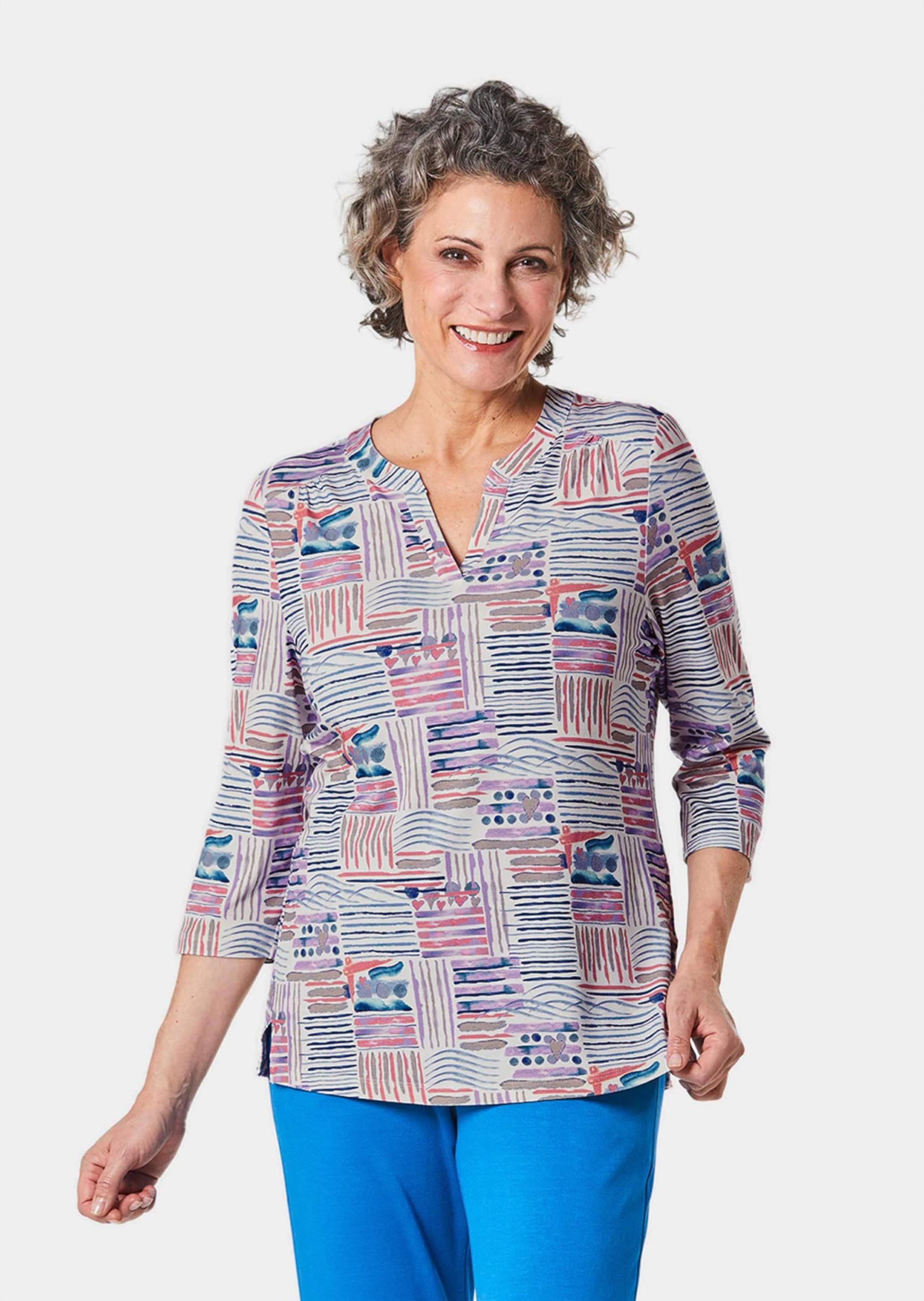 GOLDNER Print-Shirt »Kurzgröße Tunika-Druckshirt mit Stehkragen«