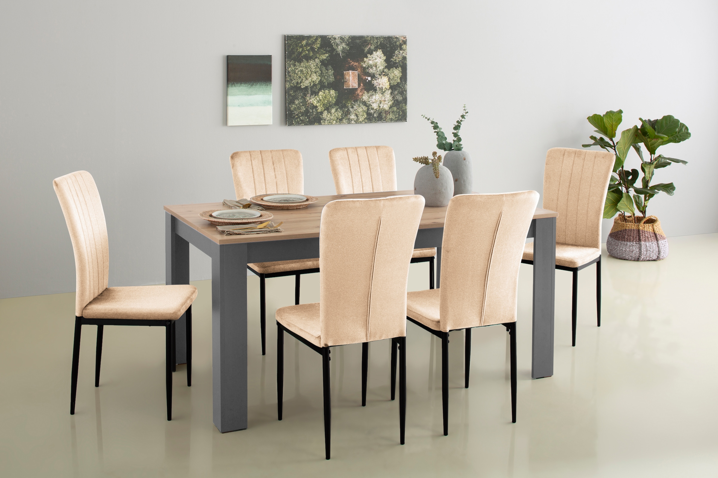 Home affaire Essgruppe "Bergamo Tisch Stühle Speisezimmer" Set, 7 Stk. tlg. günstig online kaufen