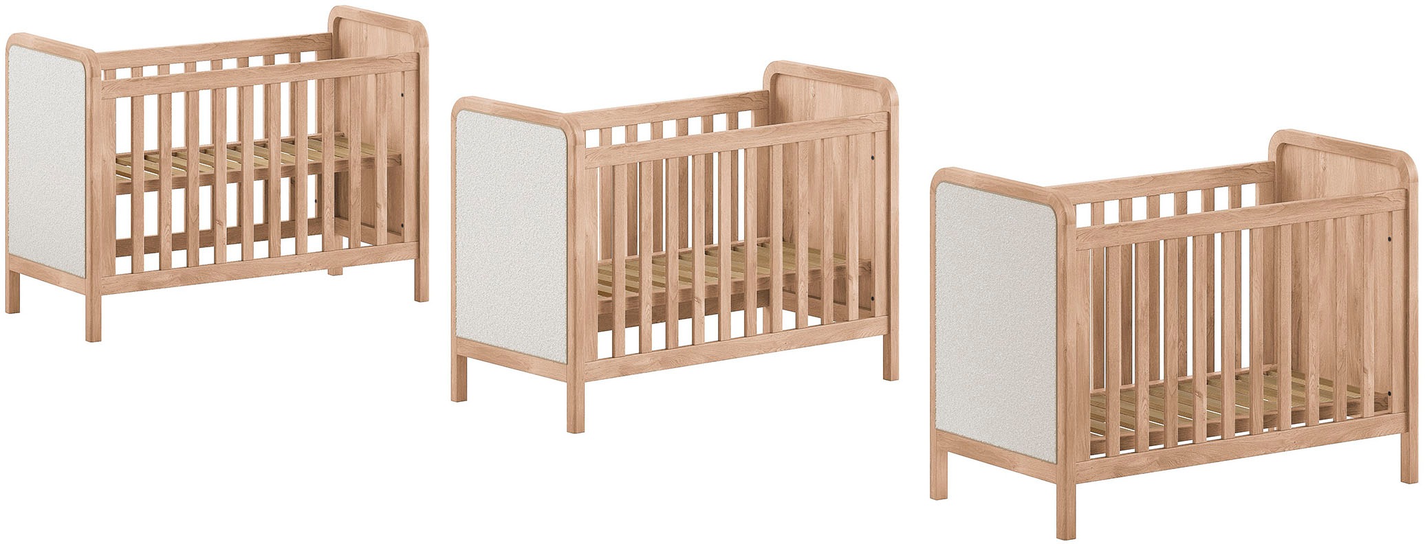 Vipack Babybett »Woods in klassiver Optik, wahlweise mit Rattan- oder Bouclé Optik« Eichenholz mit natürlichem Rattan oder Bouclé an Kopf- und Fußteil