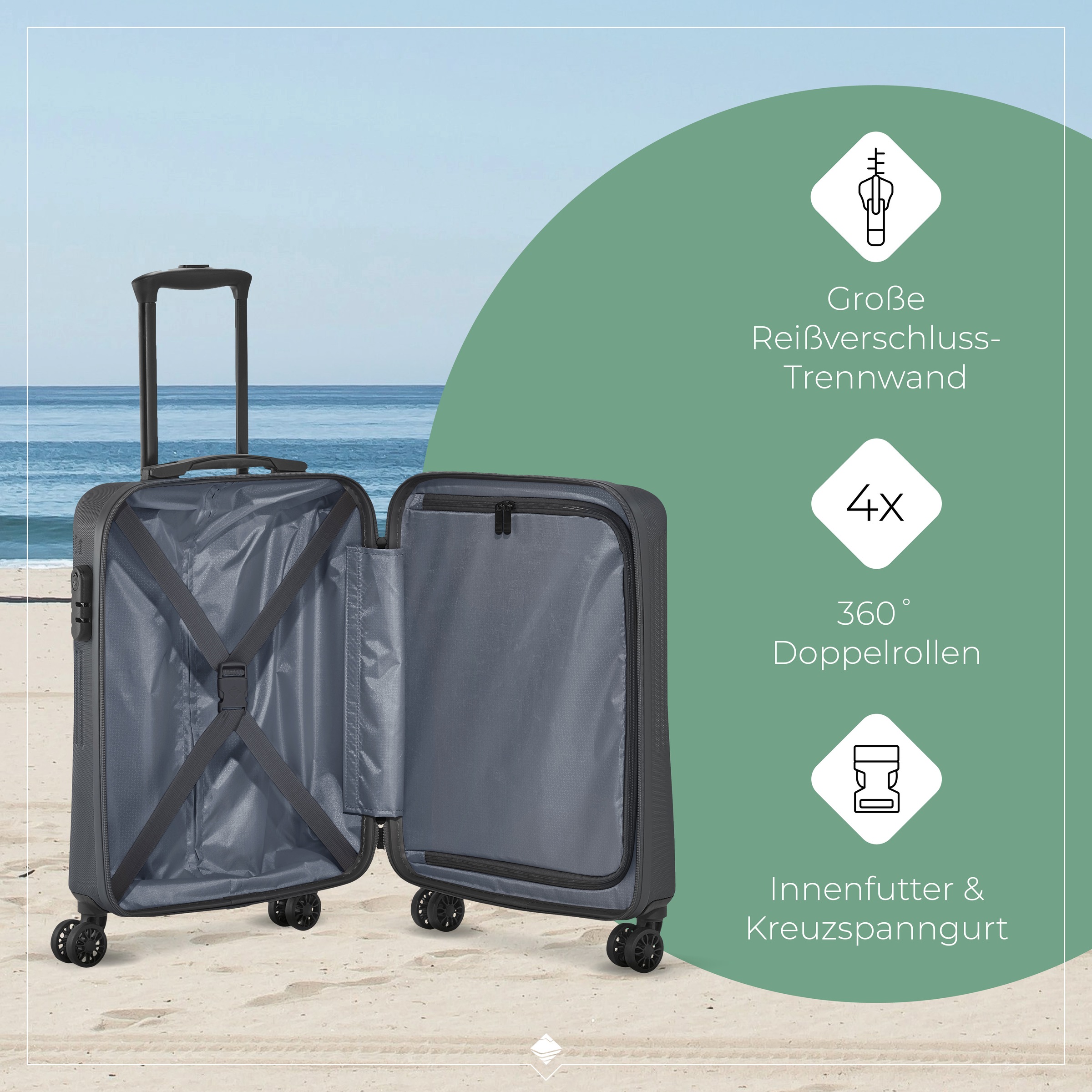 travelite Trolleyset »BALI 4w L/M/S«, (Set, 3 tlg., Hartschalen Trolley Set), Kofferset Reisegepäck Reisekoffer Hartschallenkoffer TSA Schloss
