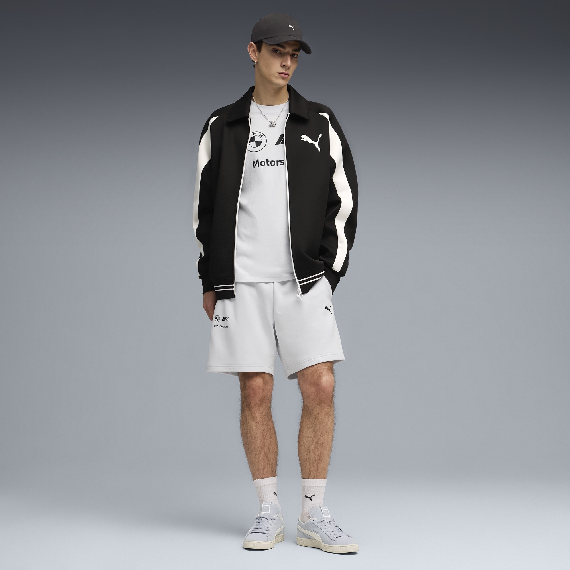 Sporthose PUMA "BMW M MOTORSPORT Essentials Shorts Herren", Herren, Gr. L, Normalgrößen, silber mist gray, Obermaterial: 68% Baumwolle, 32% Polyester; Kapuzenfutter: 100% Baumwolle; Seitentasche – Oben: 100% Baumwolle, regular fit, Hosen Sporthose 3