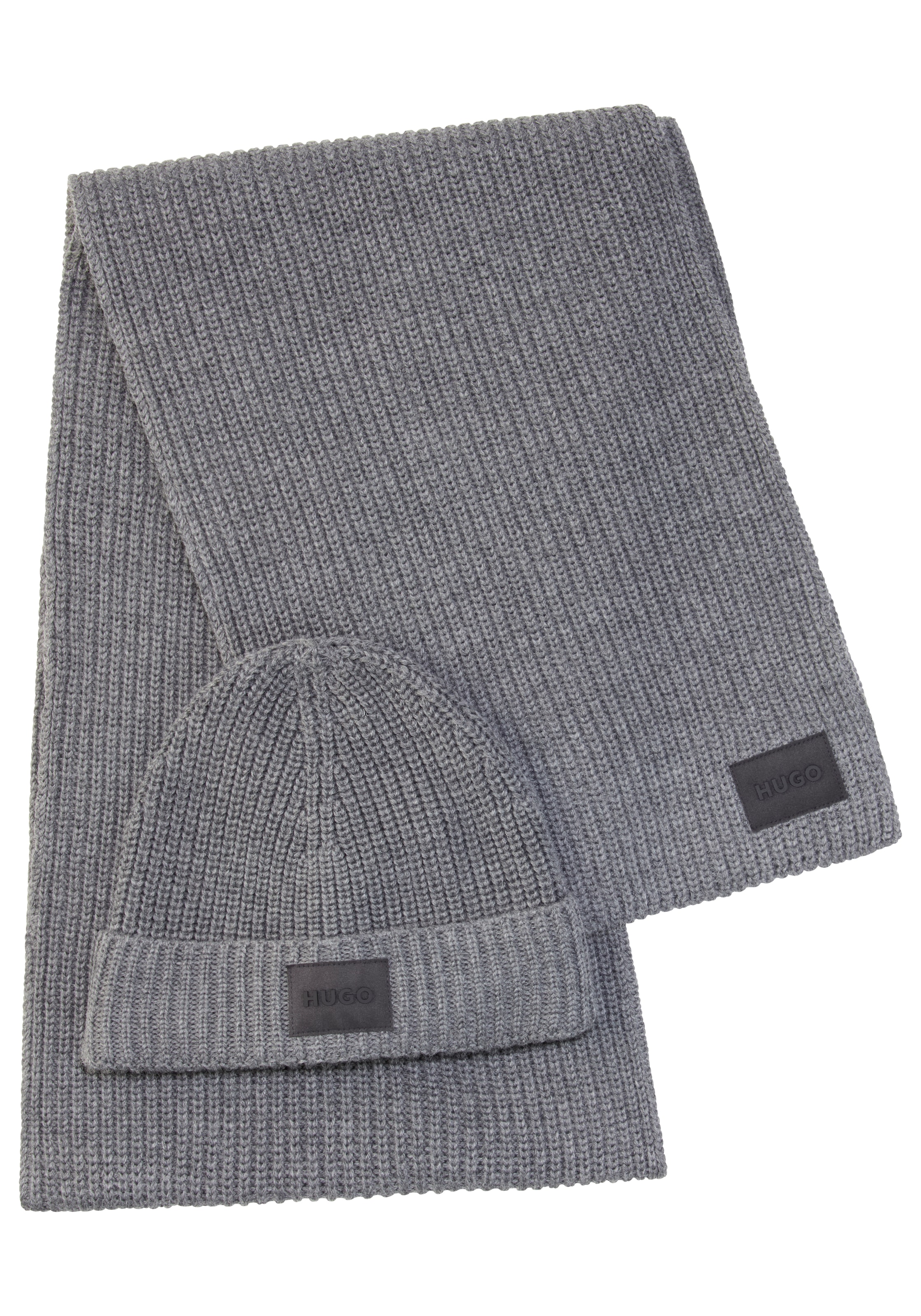 HUGO Schal "Zago Set" Set, 2 Stk. im Set mit passender Mütze, mit Label-Auf günstig online kaufen