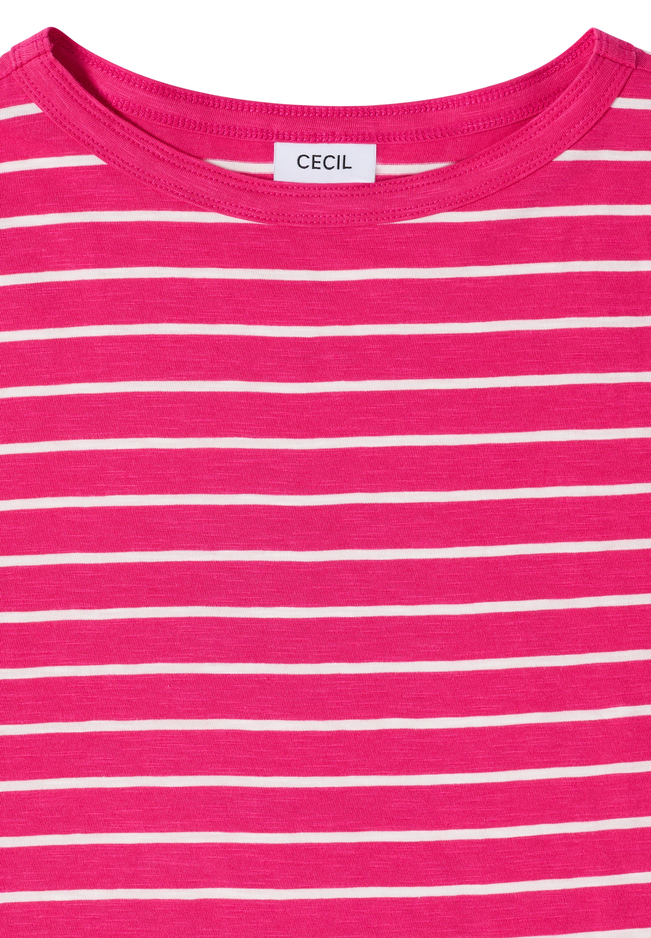 Rundhalsshirt CECIL, Damen, Gr. M (40), beetroot pink, Jersey, Obermaterial: 100% Baumwolle, gestreift, normal hüftbedeckend, Rundhals, Shirts Rundhalsshirt, Sommershirt im Streifen-Look 3