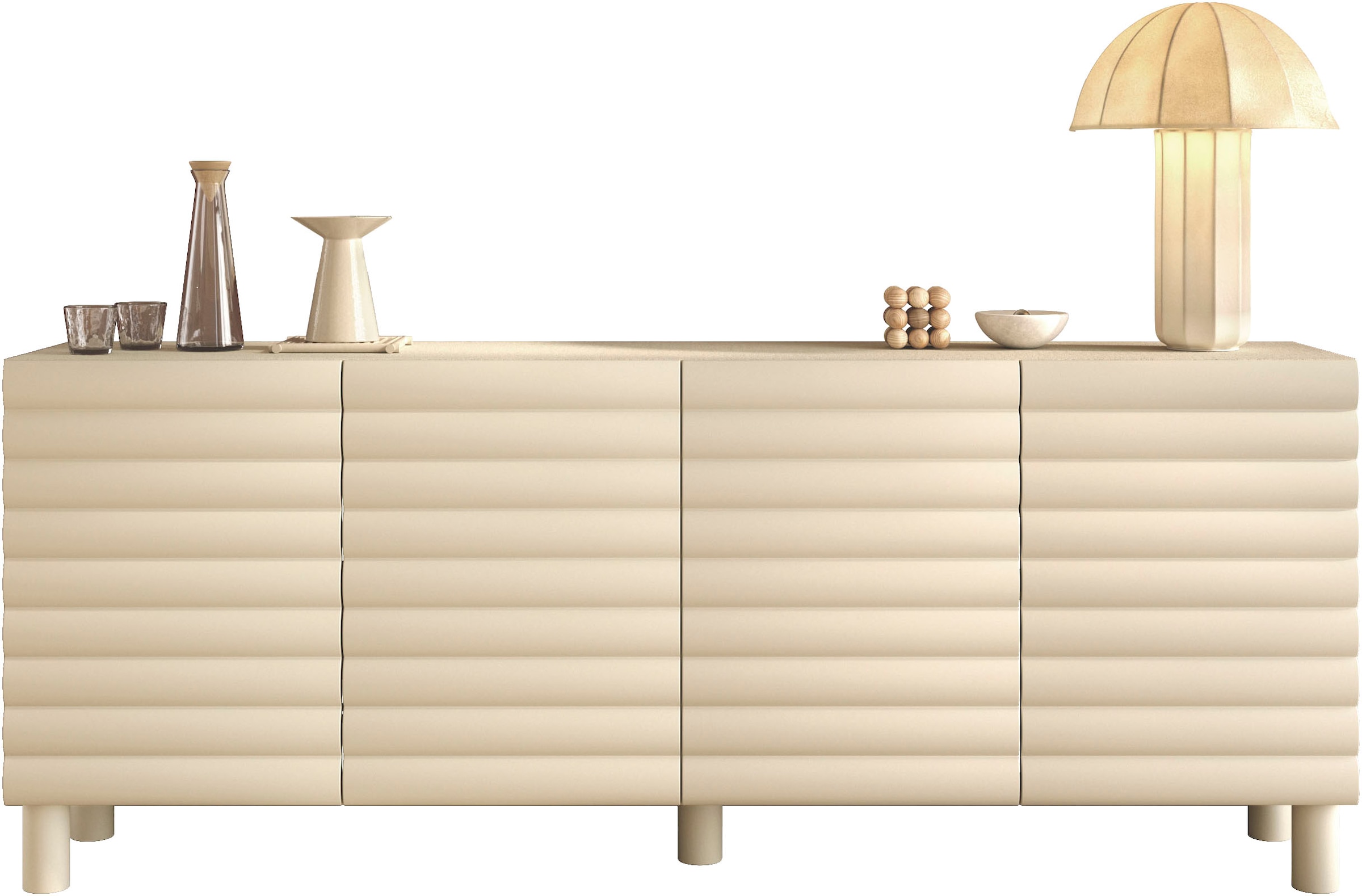 OTTO home Sideboard »Adria, 202 cm breit, 4 Türen, Anrichte, Kommode, Stauraumschrank« Korpus Talco Spatolato, MDF-Fronten in 3D-Design, viel Stauraum