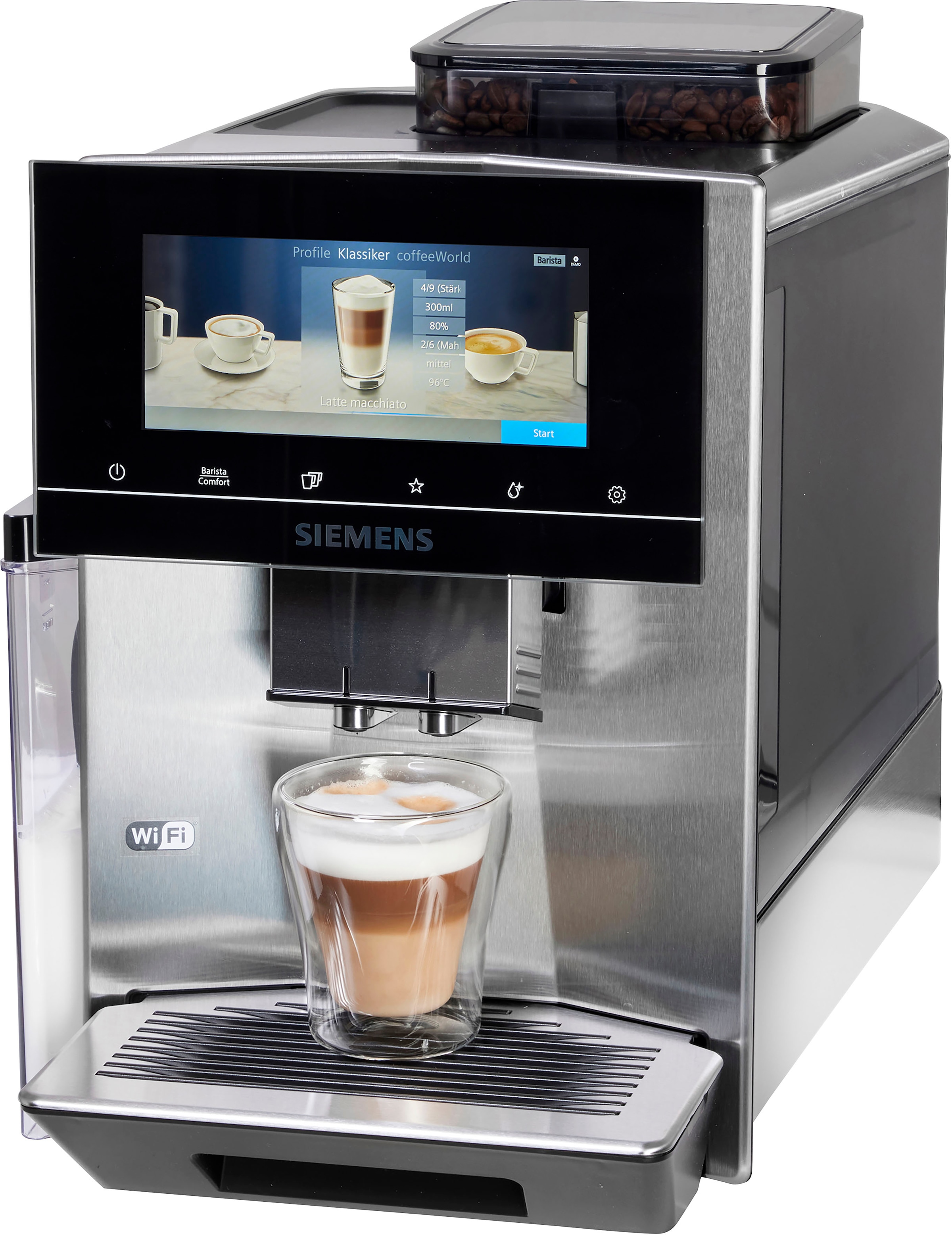 SIEMENS Kaffeevollautomat »EQ900 TQ903D43, intuitives 6,8" TFT-Display, Geräuschreduzierung«, App-Steuerung, Barista-Modus, AromaSelect, 3 Profile, edelstahl