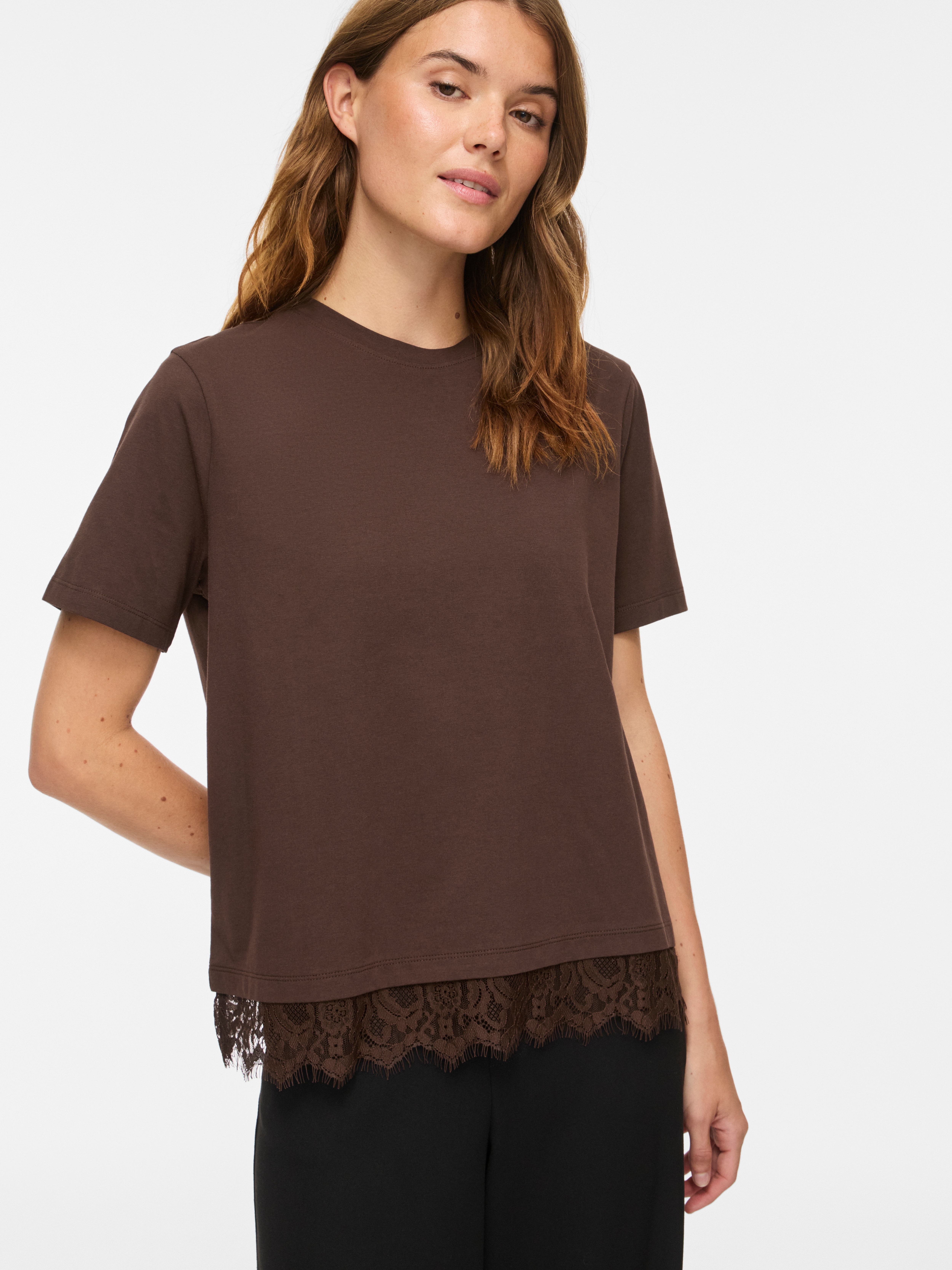 Vila T-Shirt "VINORA S/S LACE T-SHIRT - NOOS" Baumwollmischung