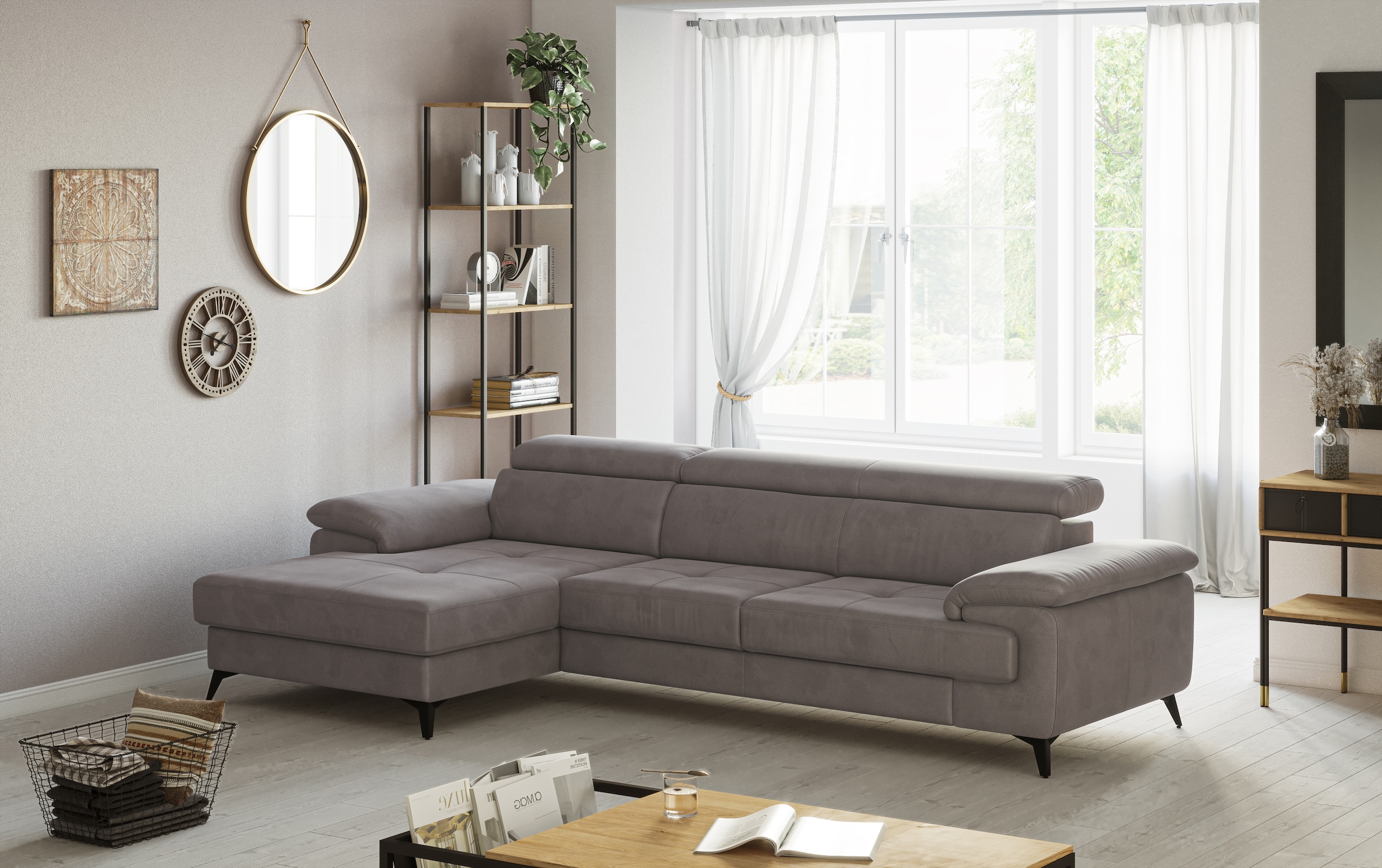 OTTO home Ecksofa "Astra L-Form, B: 300 cm, inkl. Kopfteilverstellung" opt. Schlaffunktion + XL-Bettkasten, LF:222x124cm, Wellenunterfederung