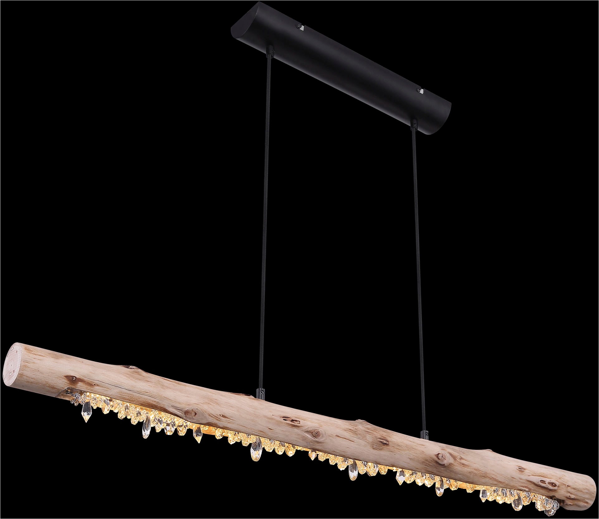 GLOBO LIGHTING Hängeleuchte »FELICITAS« LED-Modul 1 Stk. Warmweiß Hängeleuchte Schwarz/Holz, Acrylkristalle, Stufenschalter, LED 15W