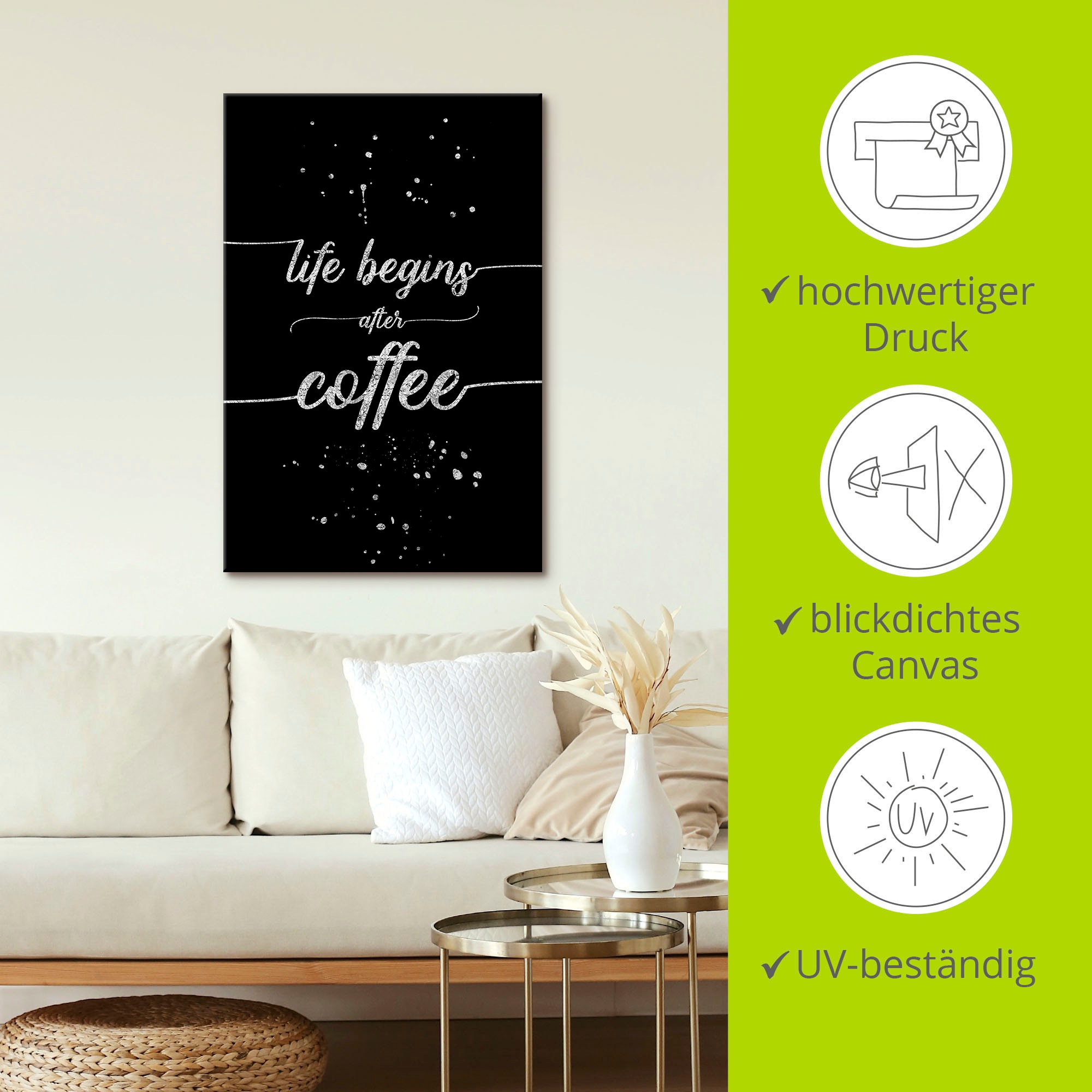 Artland Wandbild »Leben beginnt nach dem Kaffee«, Sprüche & Texte, (1 St.), als Alubild, Outdoorbild, Leinwandbild, Wandaufkleber, versch. Größen