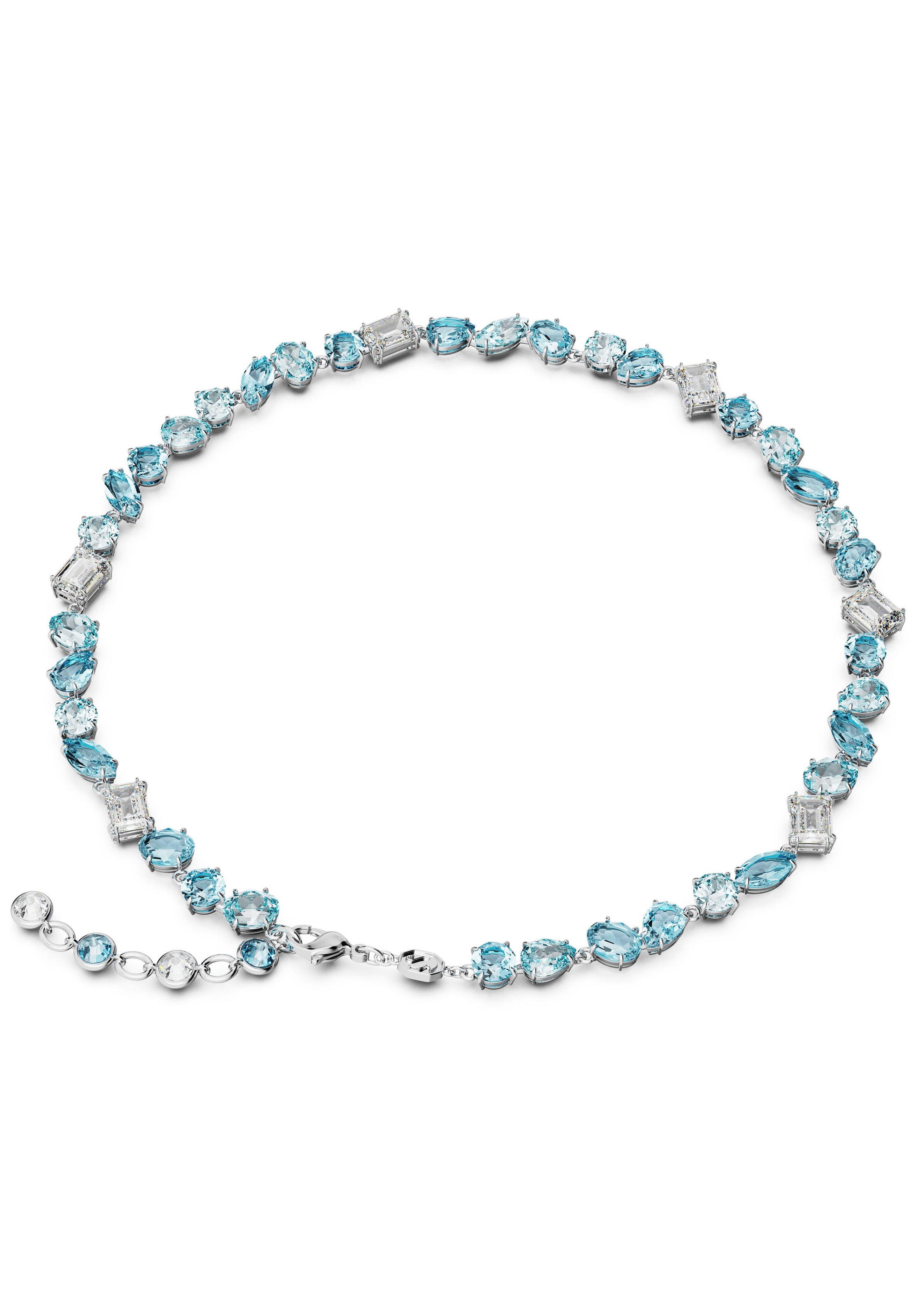 Collier SWAROVSKI "GEMA", bunt (metallfarben, kristallweiß, blau), Halsketten, Damen, Metall, L: 43 B: 26,6mm, Collier, mit Swarovski Kristall, B:26,6mm 2