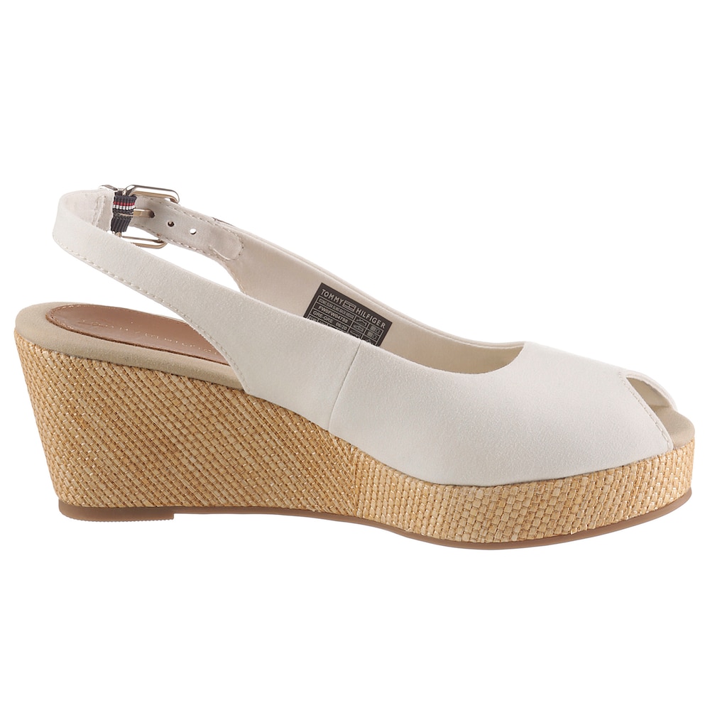 Tommy Hilfiger Sandalette »ICONIC ELBA SLING BACK WEDGE«, Sommerschuh, Sandale, Keilabsatz, mit Jutebesatz