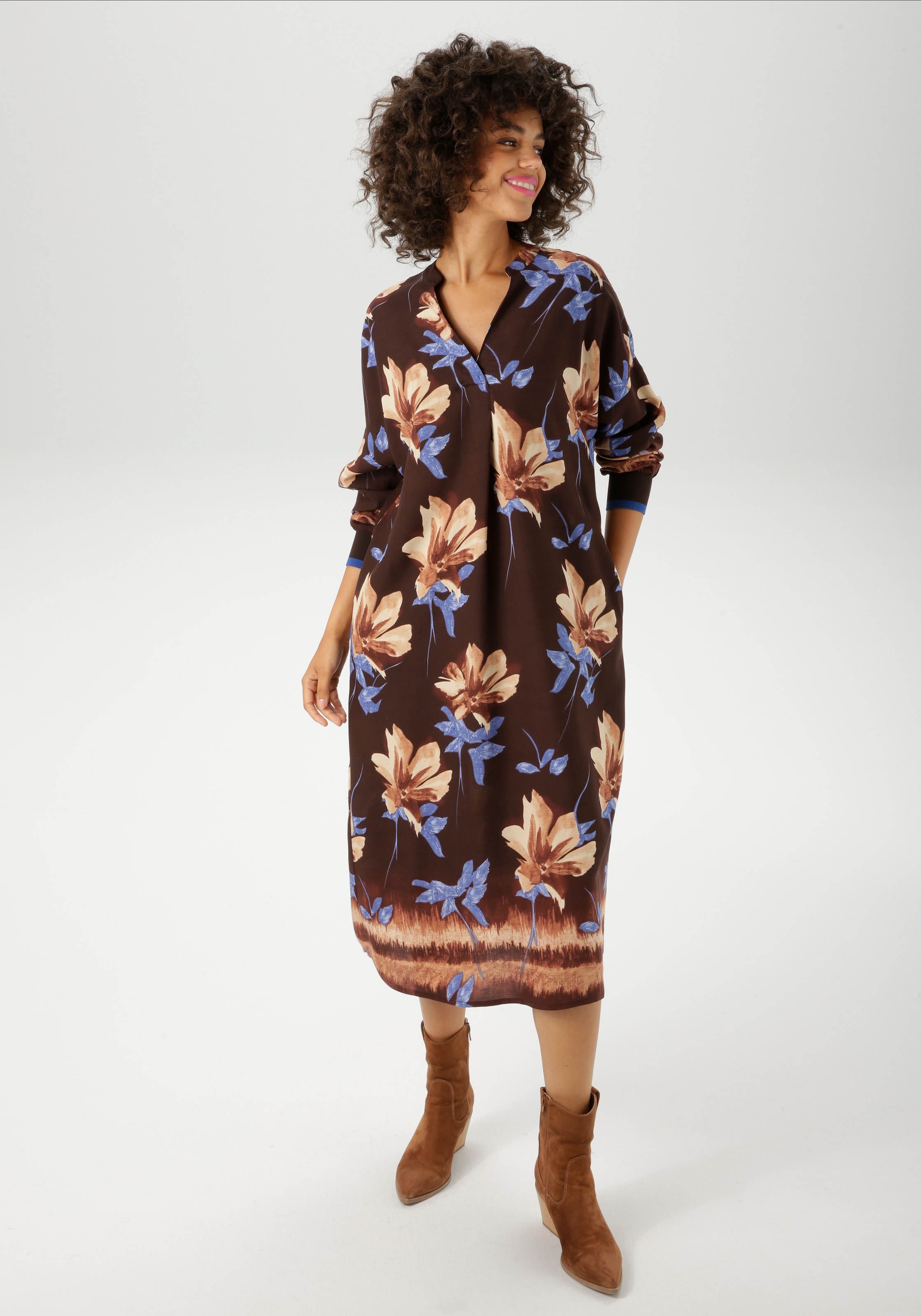Aniston CASUAL Blusenkleid, mit großflächigem Blumendruck und Bordüre - NEU günstig online kaufen