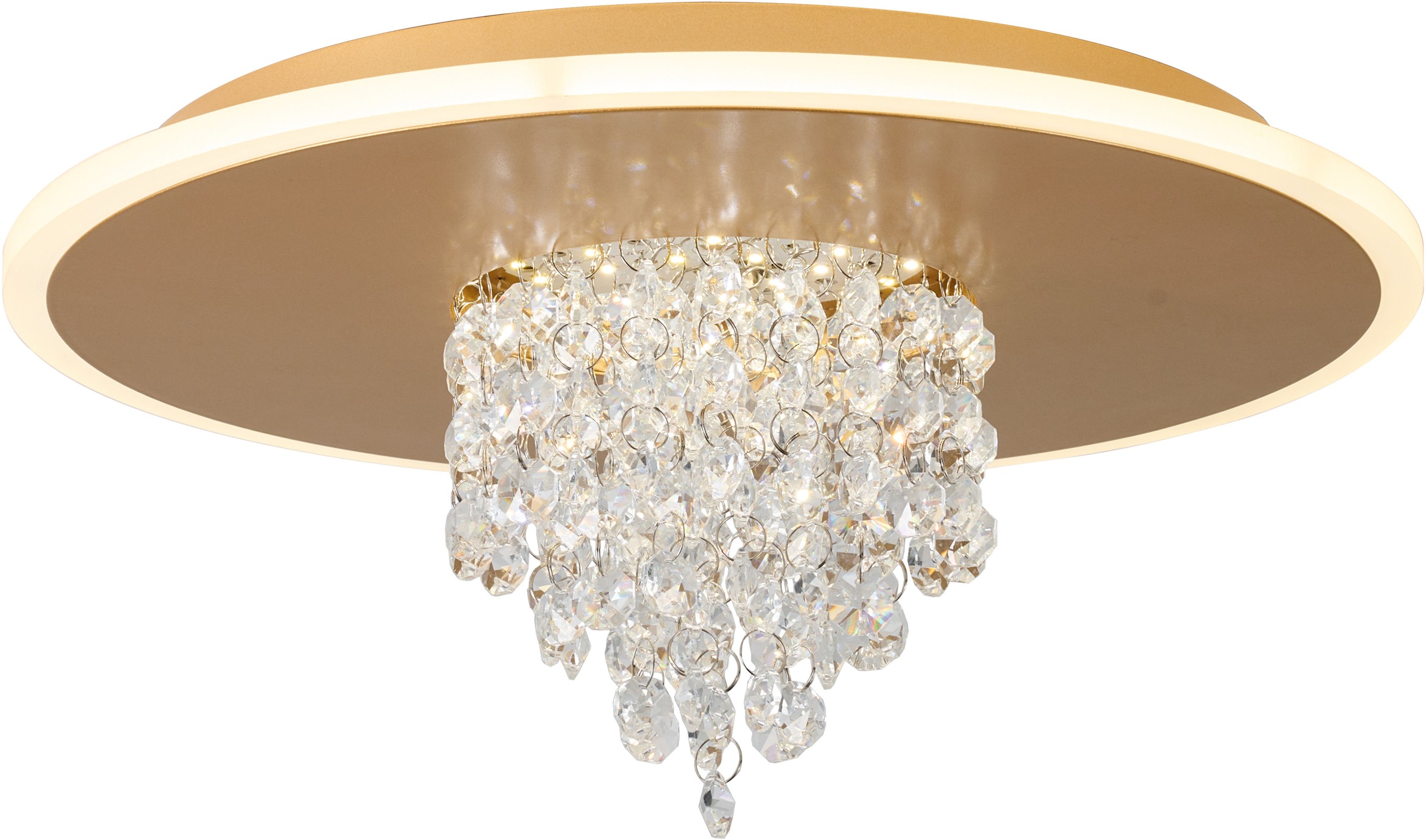 SEARCHLIGHT LED Deckenleuchte "Deluge-LED-Deckenleuchte, Metall mit Kristallglas", H: 15cm, 1 Stk., gold, Wohnzimmer, Leuchten